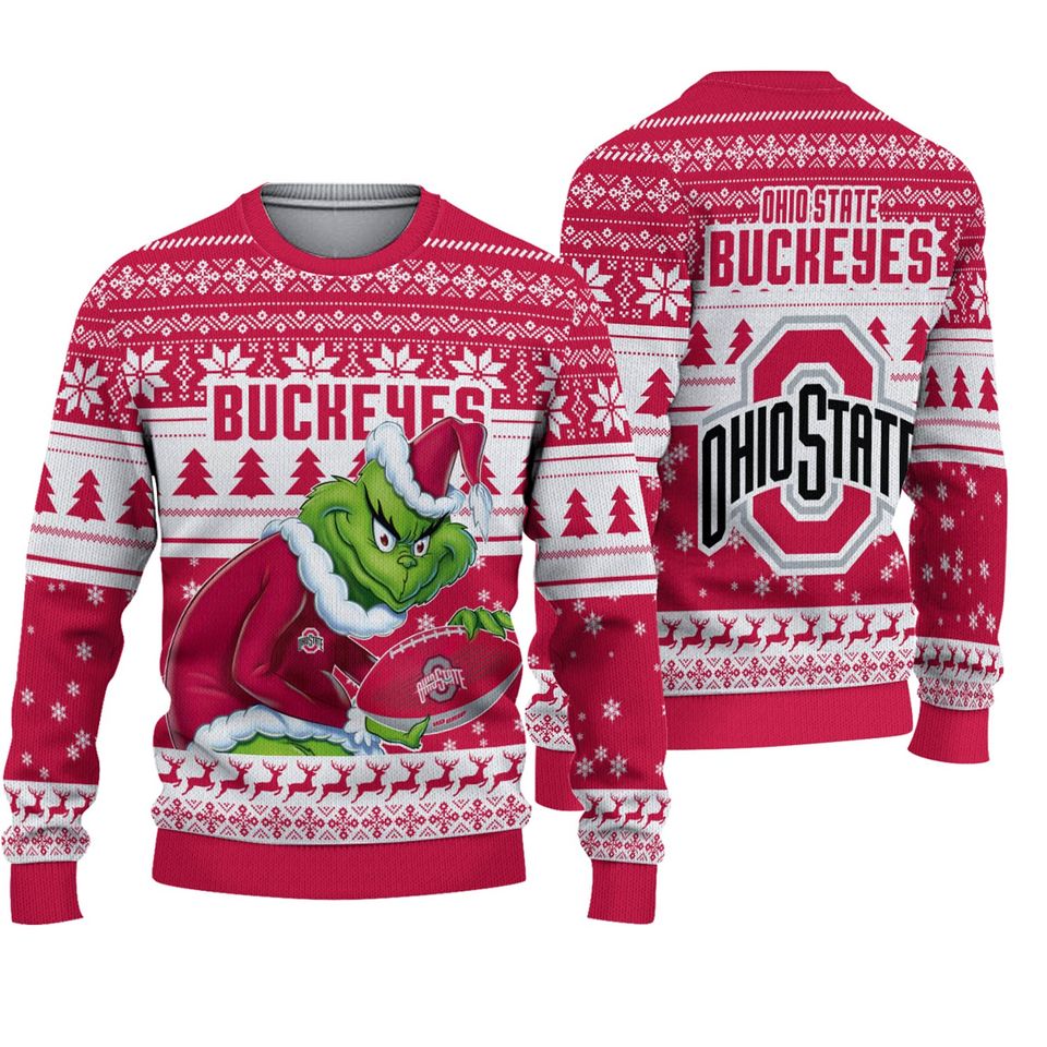 Ohio State Buckeyes Grin Football Christmas Ugly Sweater Sweatshirt