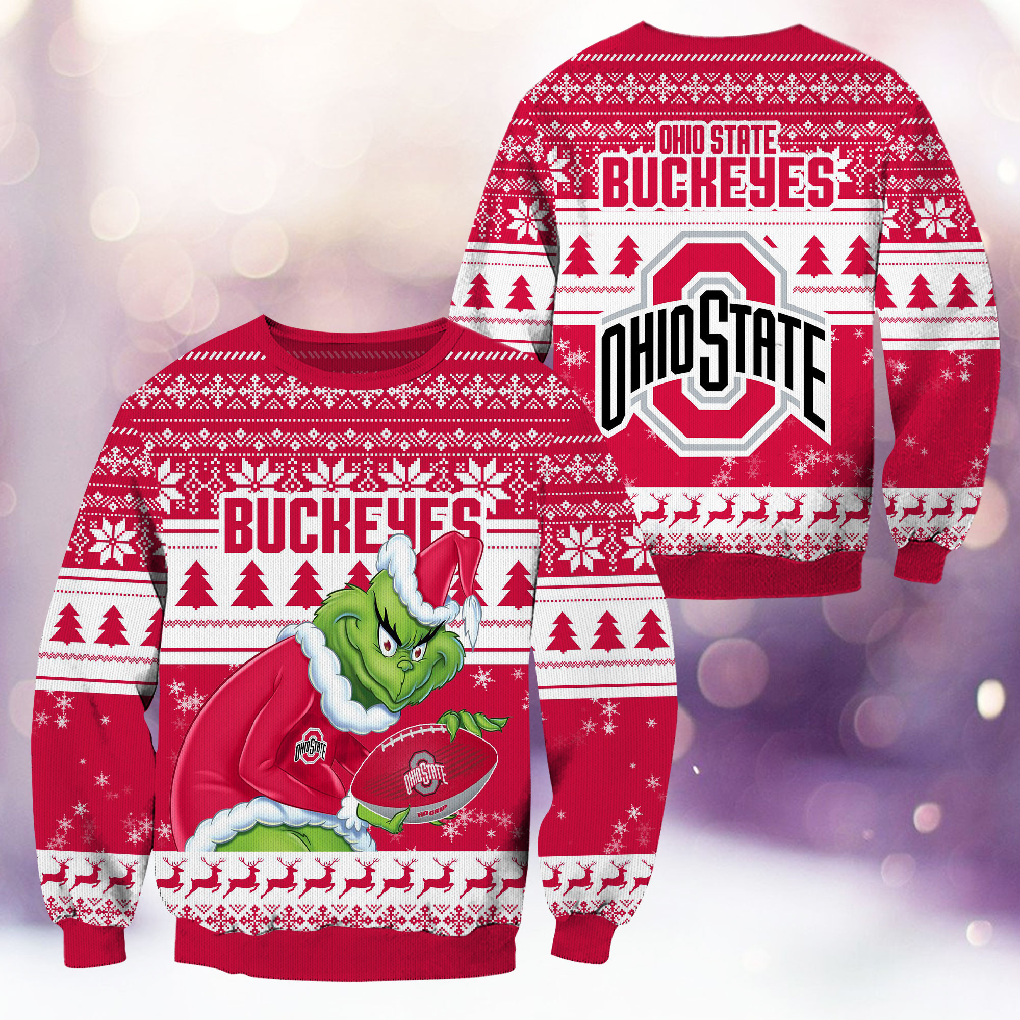 Ohio State Buckeyes Grinch Ugly Christmas Sweater Adult 3D Funny Matching for family