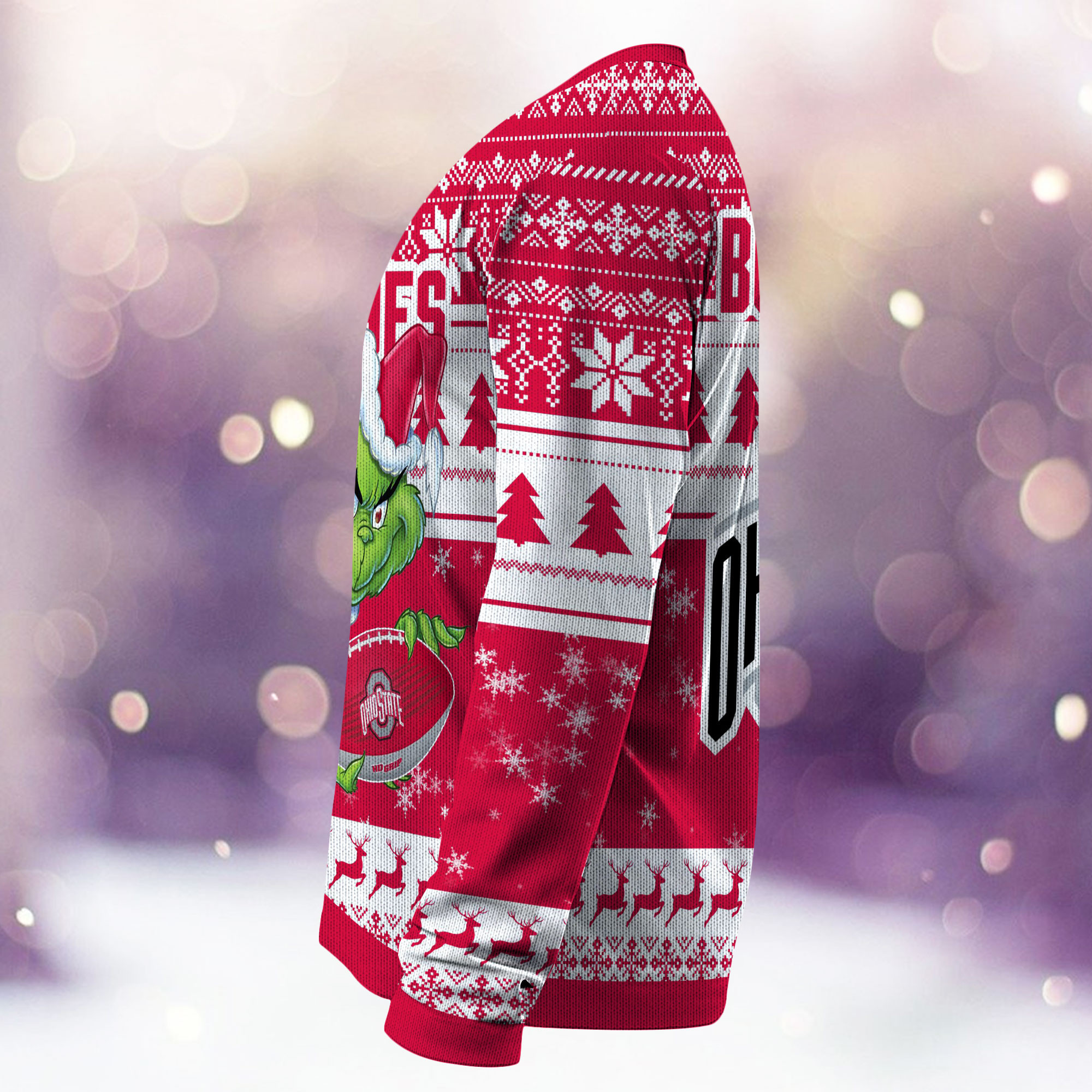 Ohio State Buckeyes Grinch Ugly Christmas Sweater Adult 3D Funny Matching for family - Image 3