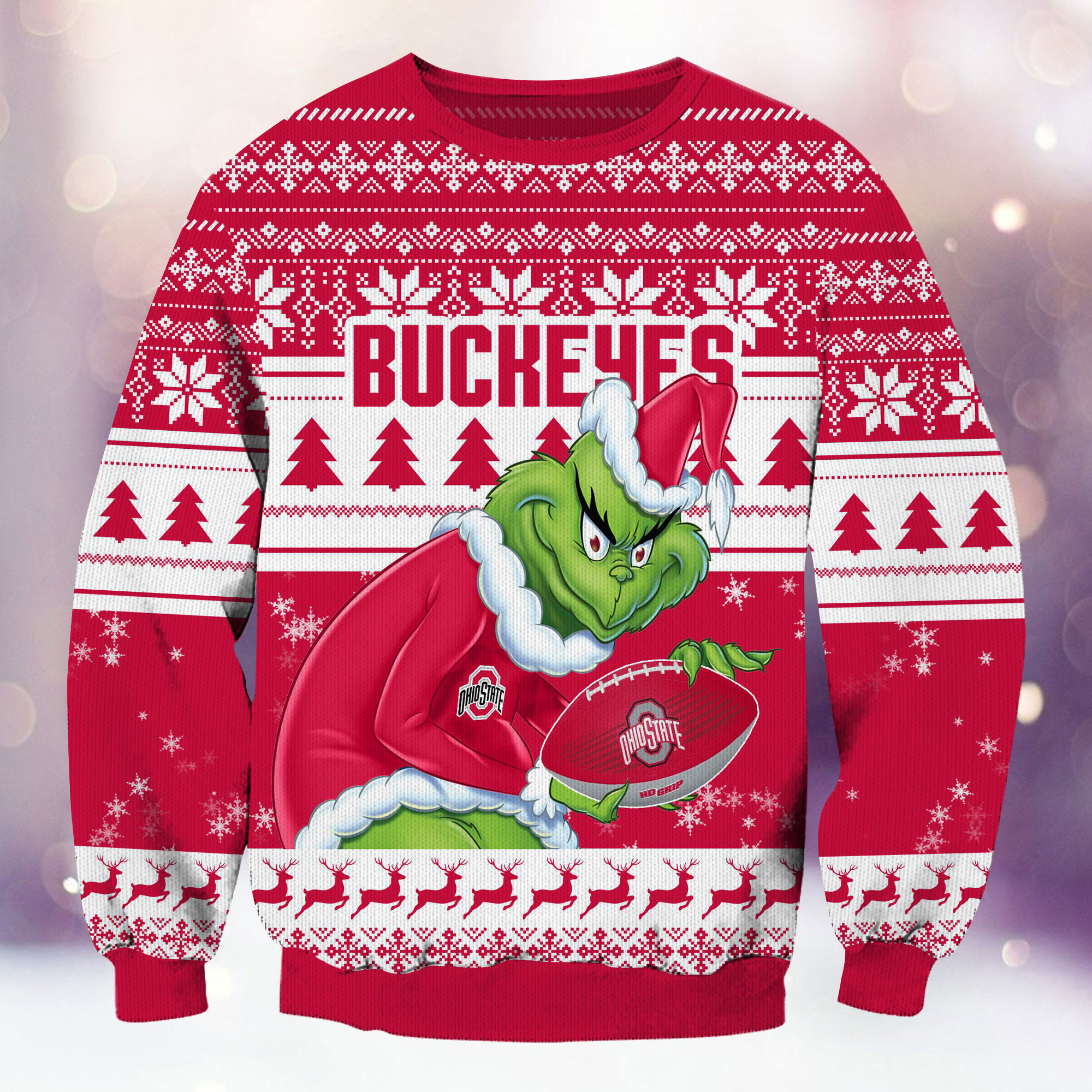 Ohio State Buckeyes Grinch Ugly Christmas Sweater Adult 3D Funny Matching for family - Image 2