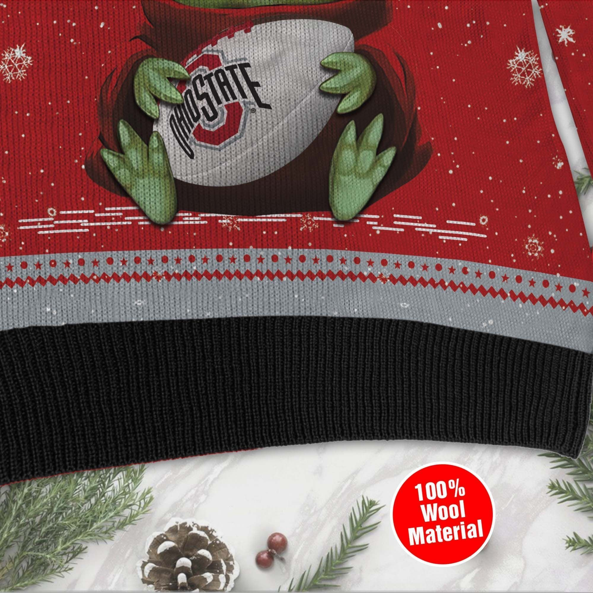 Ohio State Buckeyes Grogu Baby Yoda Hug Logo Ugly Christmas Sweater Adult 3D Funny Matching for family - Image 4
