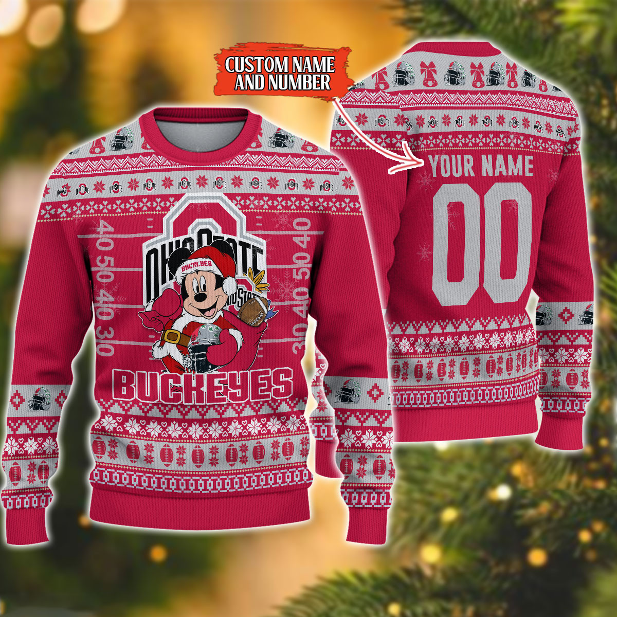 Ohio State Buckeyes Mickey Ugly Christmas Sweater Adult 3D Funny Matching for family