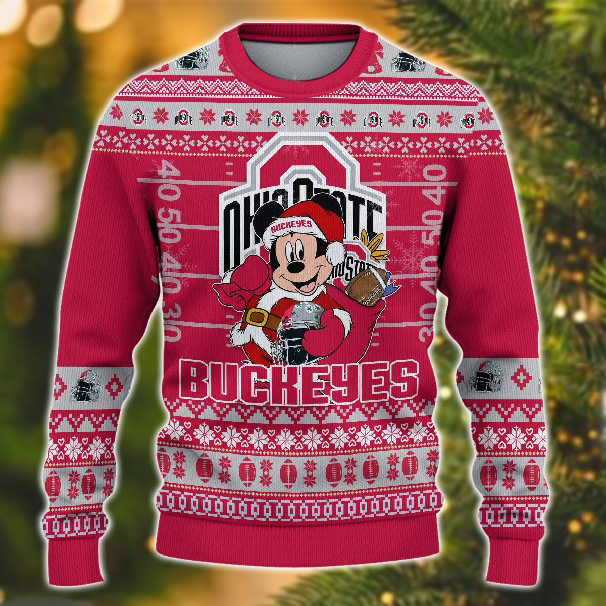 Ohio State Buckeyes Mickey Ugly Christmas Sweater Adult 3D Funny Matching for family - Image 2