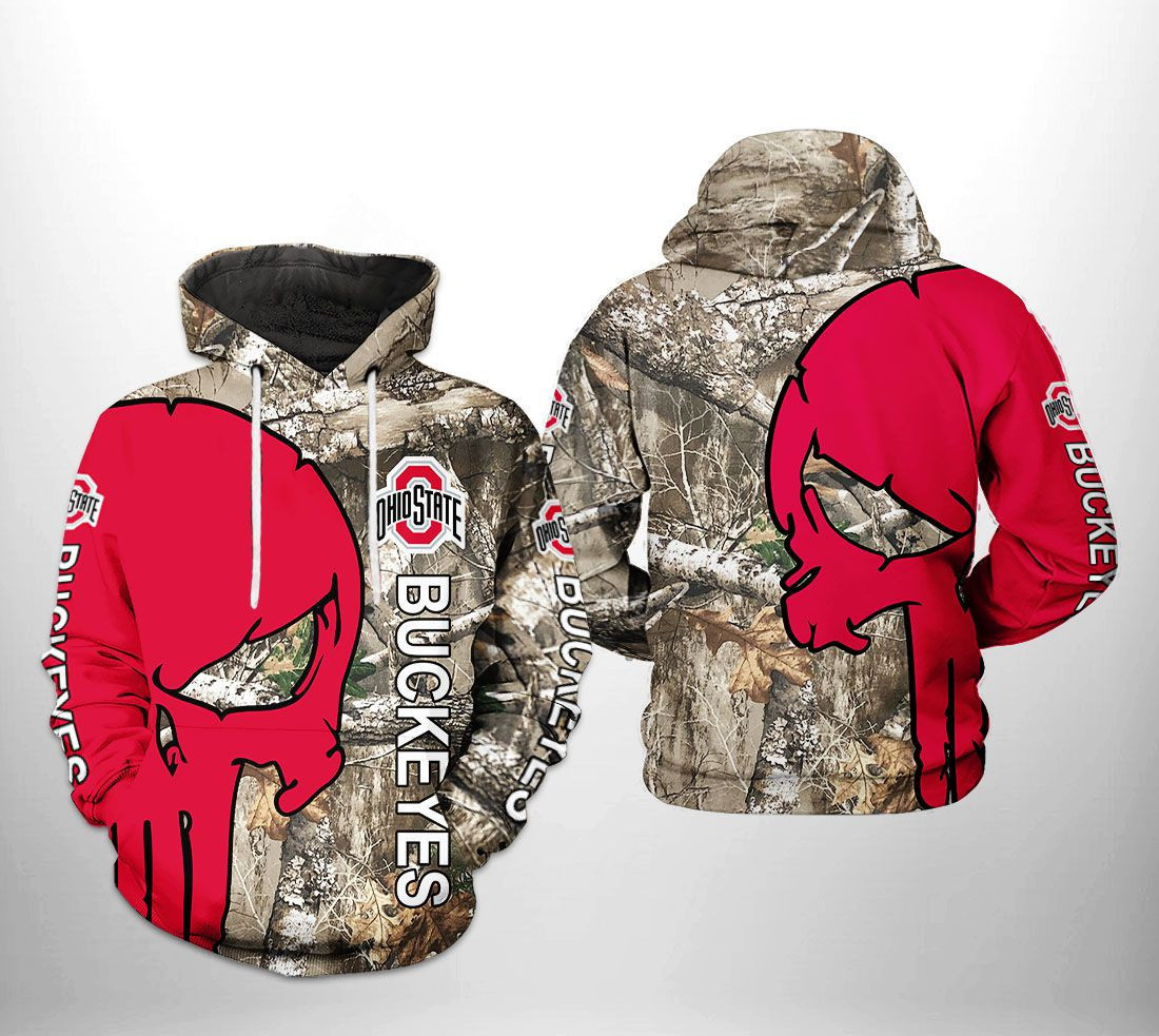Ohio State Buckeyes NCAA Camo Veteran Hunting 3D All Over Print Hoodie, Zip Hoodie