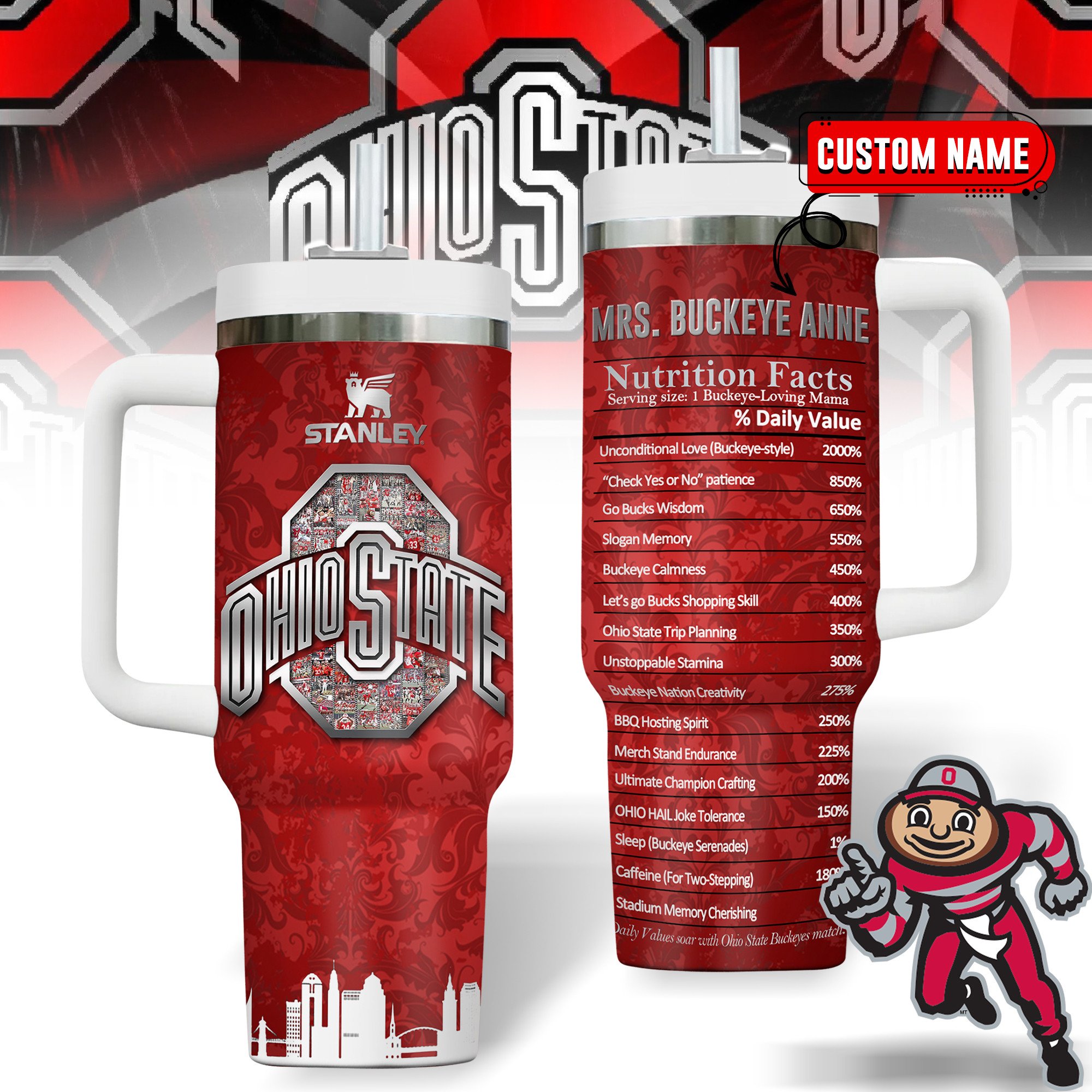 Ohio State Buckeyes NCAA Custom Stanley Cup 40 oz 30 oz Tumbler With HandleTVC2301242