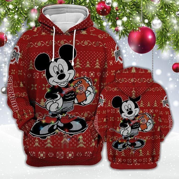 Ohio State Buckeyes Ncaa Mickey Christmas 3D All Over Print Hoodie, Zip Hoodie