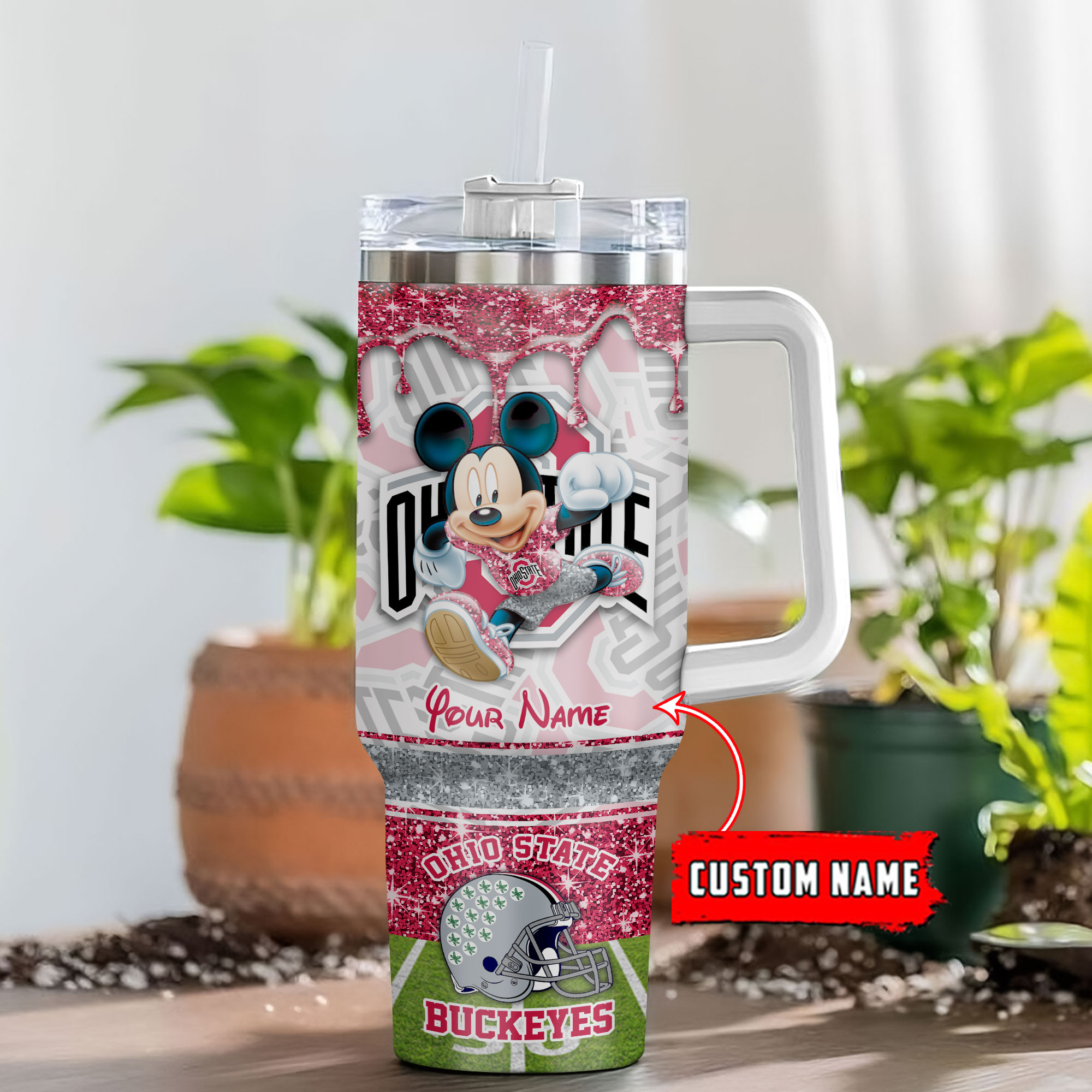 Ohio State Buckeyes NCAA Mickey Mouse Glitter Custom Stanley Cup 40 oz 30 oz Tumbler With HandleTVC230124