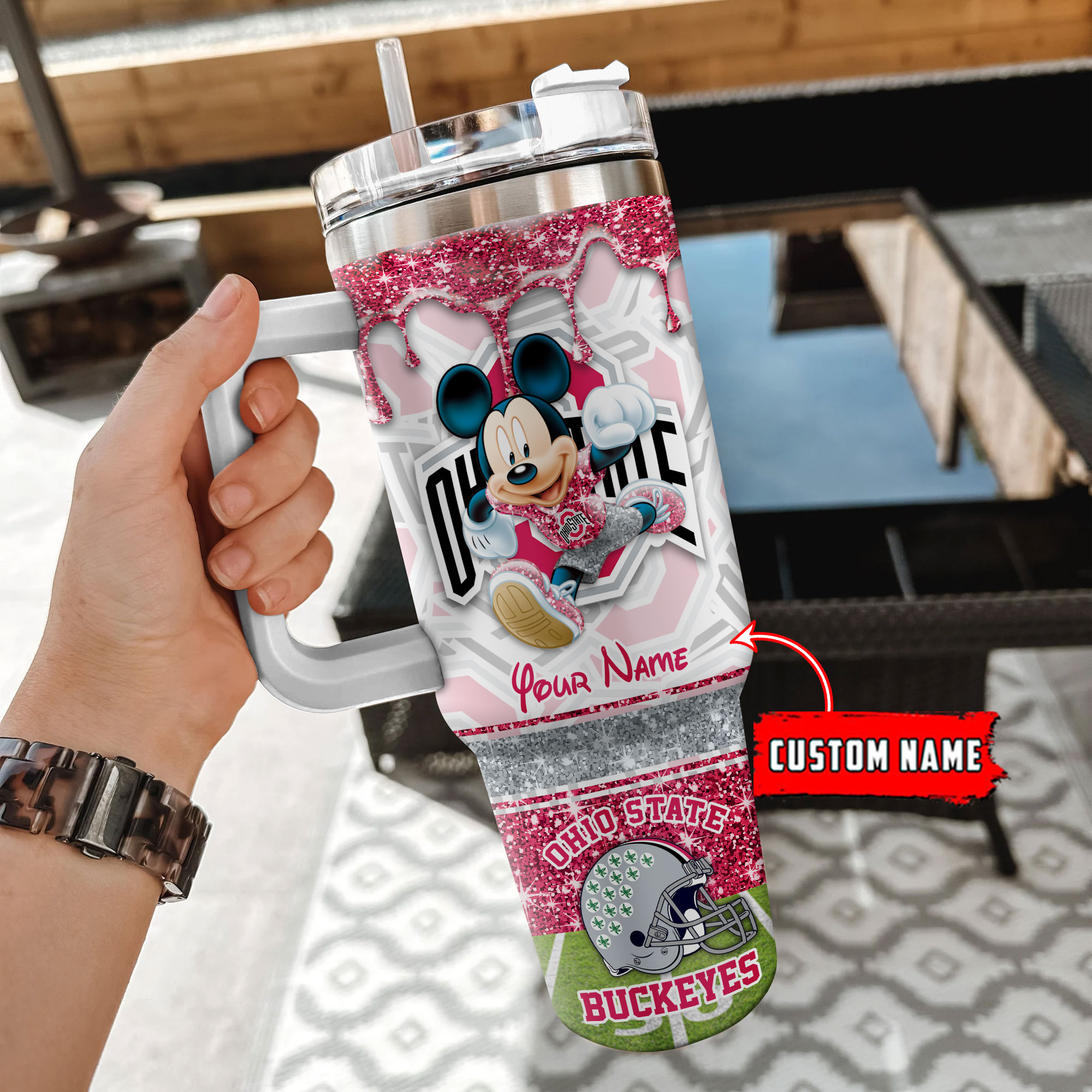 Ohio State Buckeyes NCAA Mickey Mouse Glitter Custom Stanley Cup 40 oz 30 oz Tumbler With HandleTVC230124 - Image 2