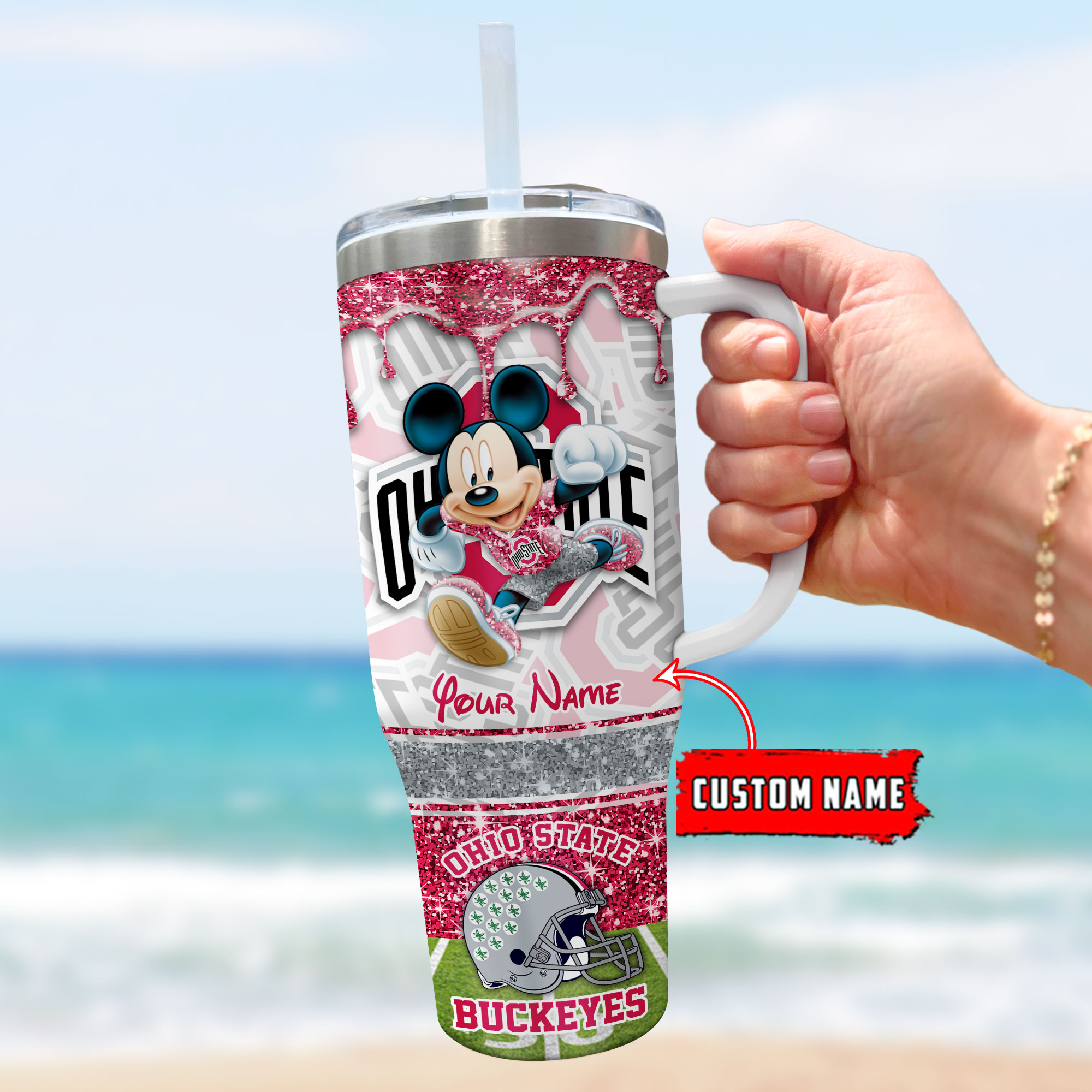 Ohio State Buckeyes NCAA Mickey Mouse Glitter Custom Stanley Cup 40 oz 30 oz Tumbler With HandleTVC230124 - Image 3