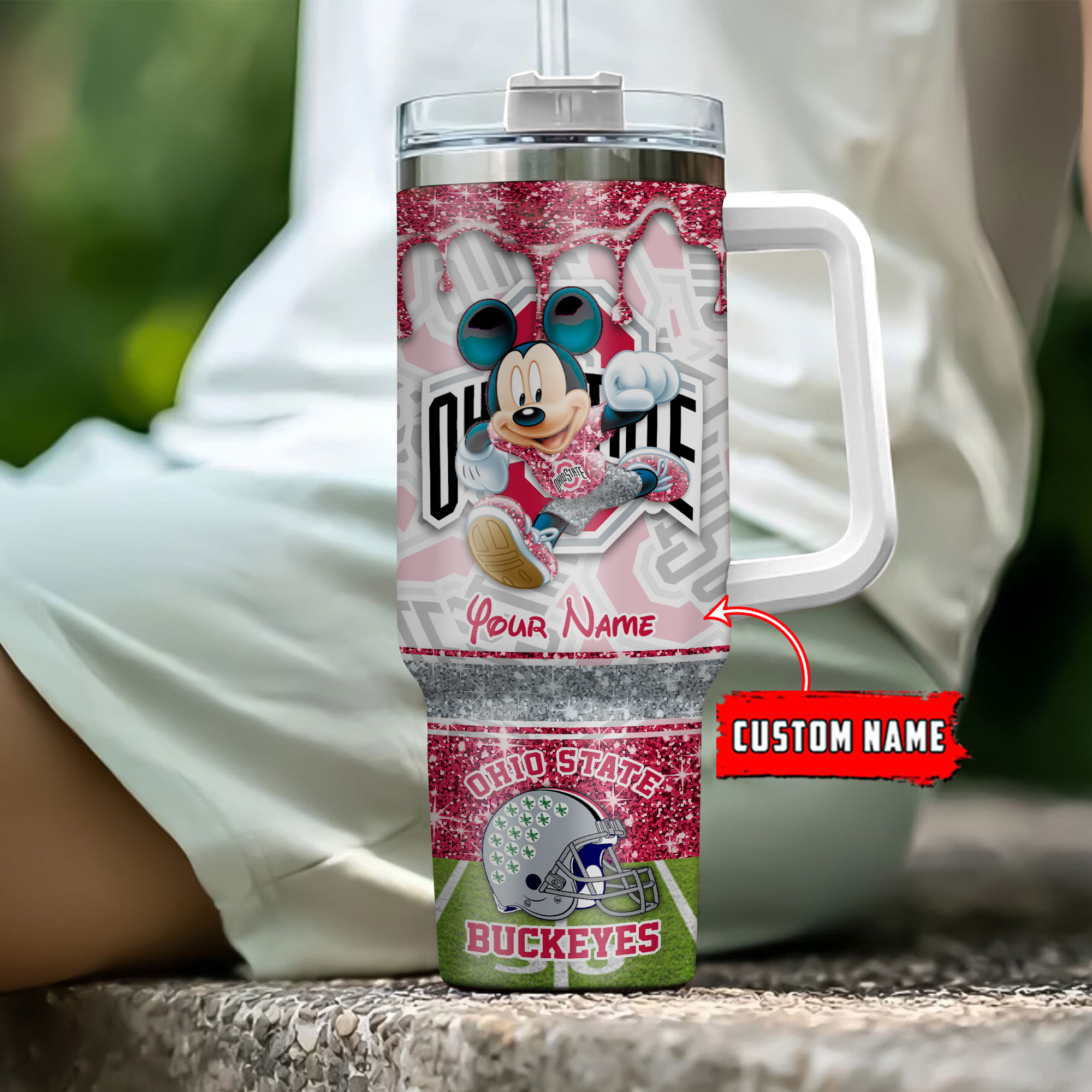 Ohio State Buckeyes NCAA Mickey Mouse Glitter Custom Stanley Cup 40 oz 30 oz Tumbler With HandleTVC230124 - Image 4