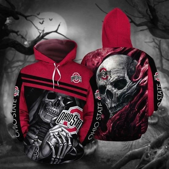 Ohio State Buckeyes Ncaa Skull 3D All Over Print Hoodie, Zip Hoodie