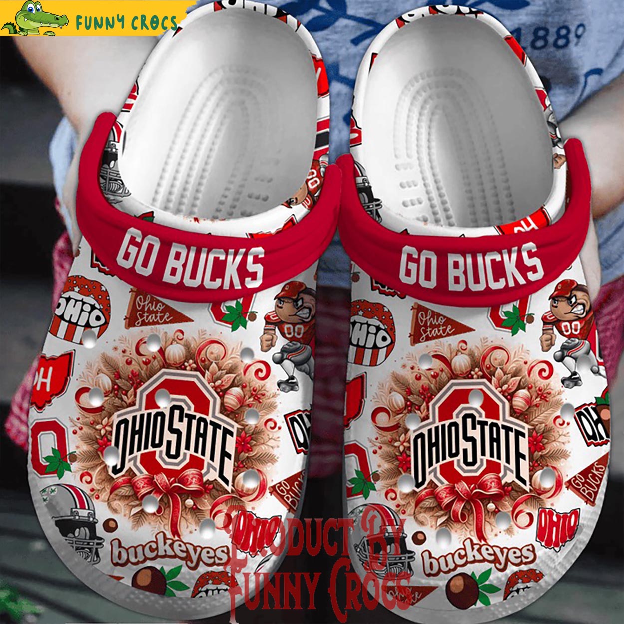 Ohio State Buckeyes NCAA Sport Christmas Crocs Crocband Clogs Shoes Comfortable For Men Women and Kids