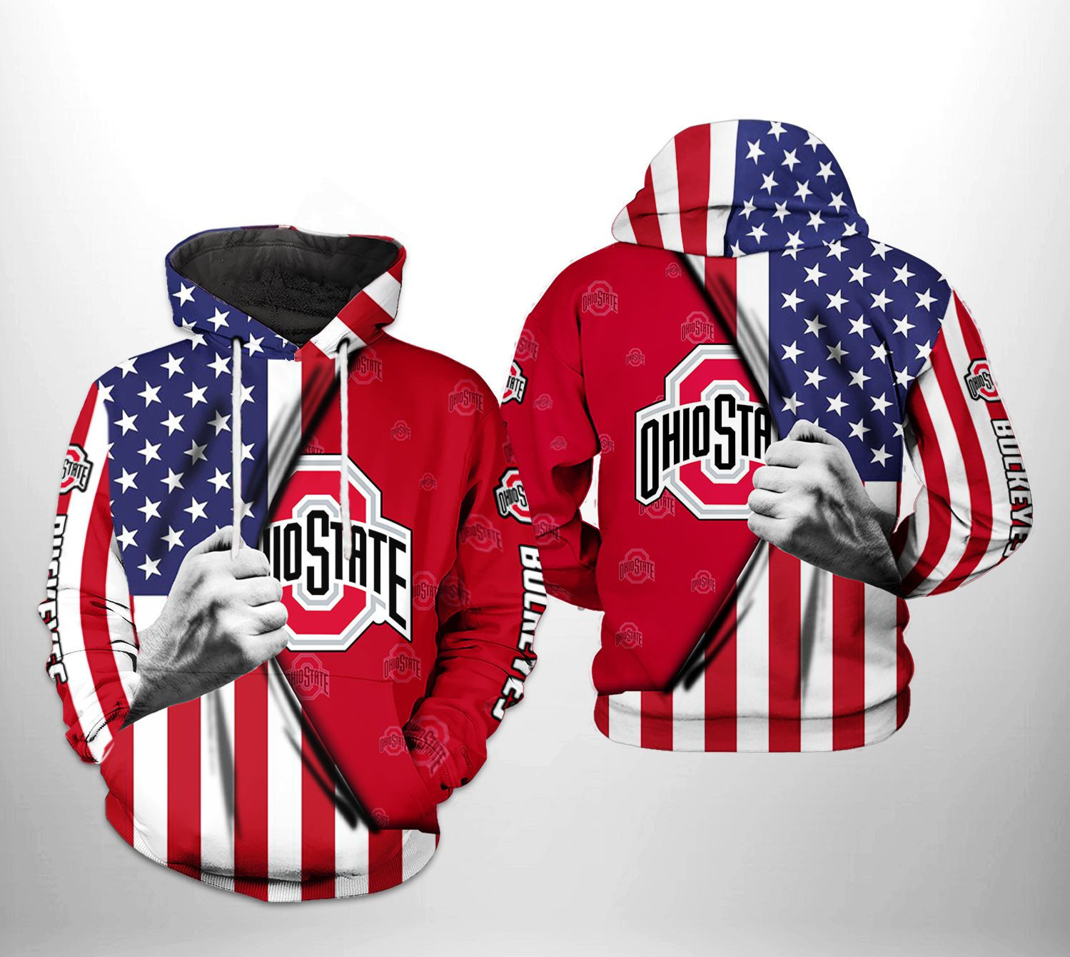Ohio State Buckeyes NCAA US Flag 3D All Over Print Hoodie, Zip Hoodie