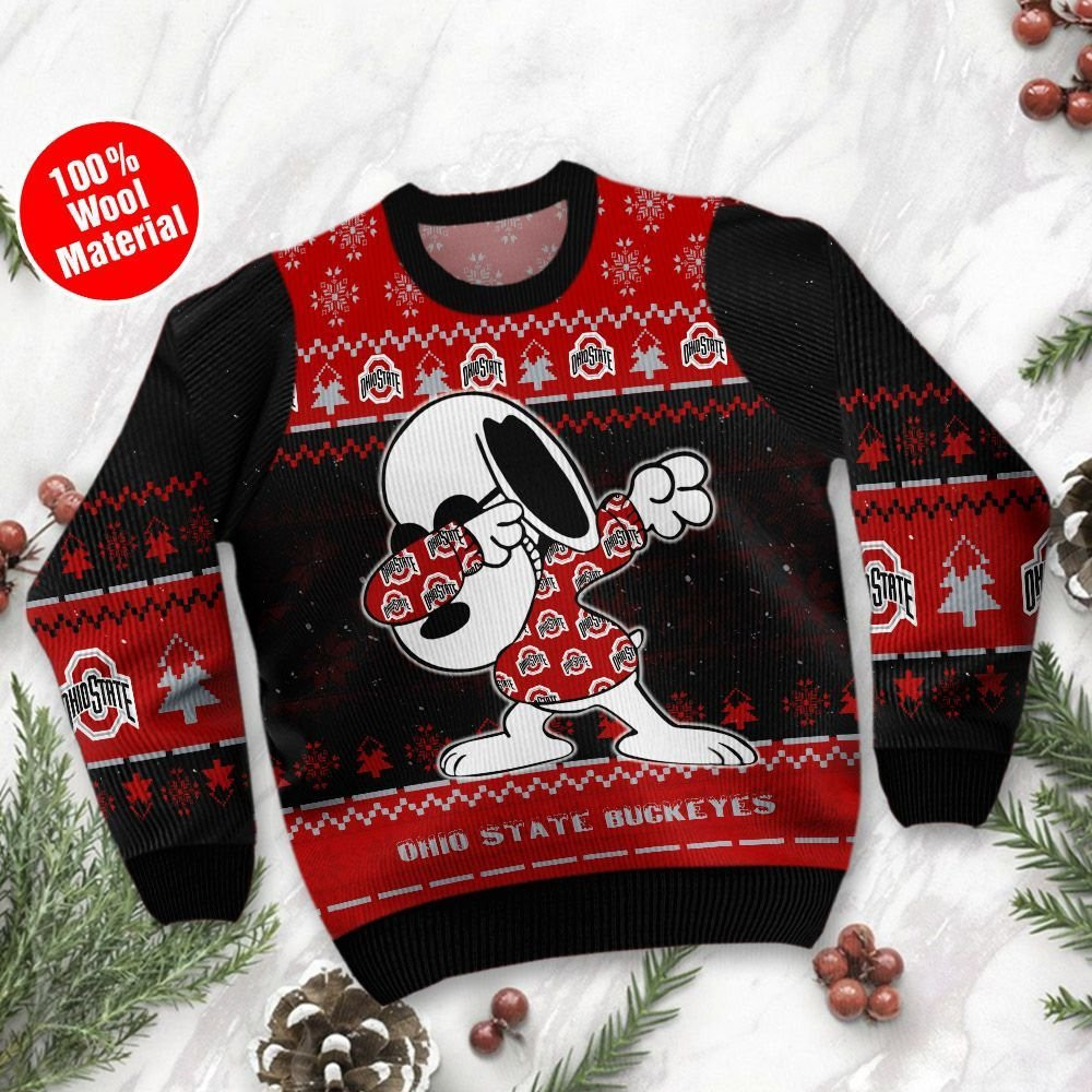 Ohio State Buckeyes Snoopy Dabbing Holiday Party Ugly Christmas Sweater Adult 3D Funny Matching for family - Image 2