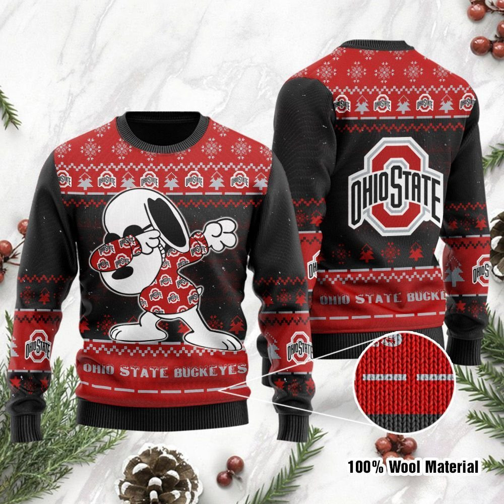 Ohio State Buckeyes Snoopy Dabbing Ugly Christmas Sweater Adult 3D Funny Matching for family