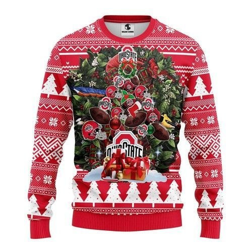 Ohio State Buckeyes Tar Heels Tree Christmas Ugly Christmas Sweater Adult 3D Funny Matching for family