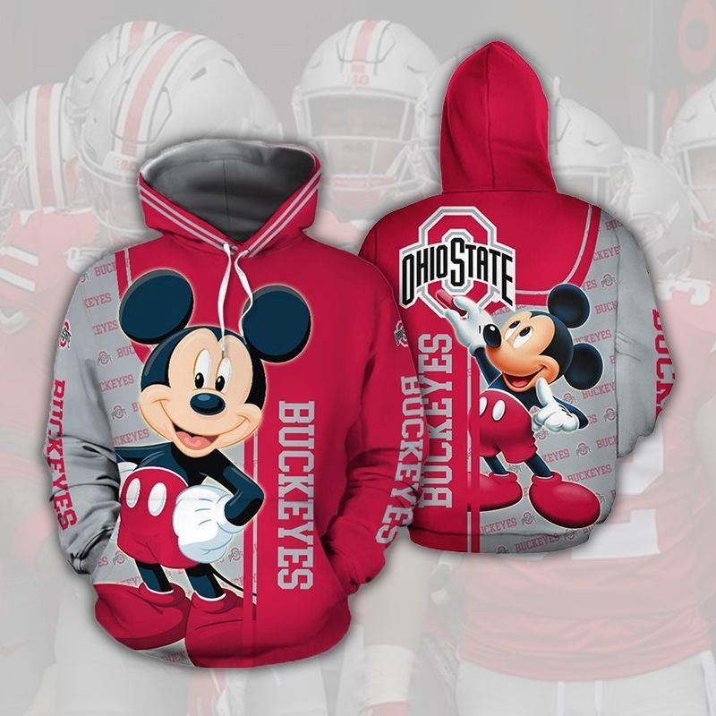 Ohio States Buckeyes Mickey 3D All Over Print Hoodie, Zip Hoodie