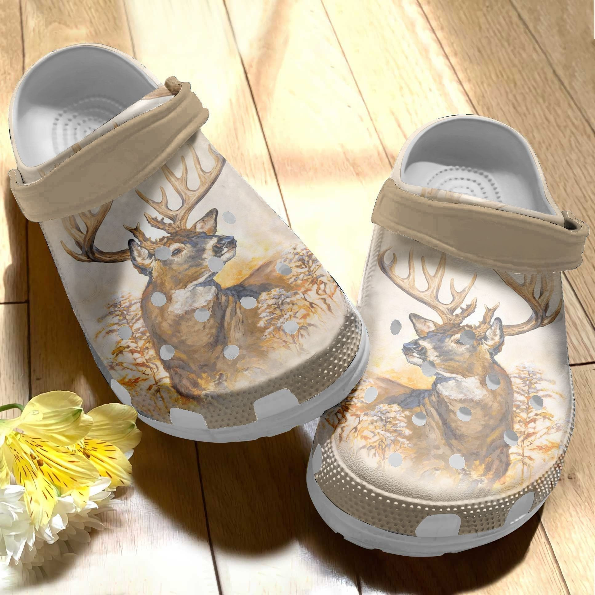 Oil Painting Deer Shoes Crocbland Clogs Gifts For Men Women
