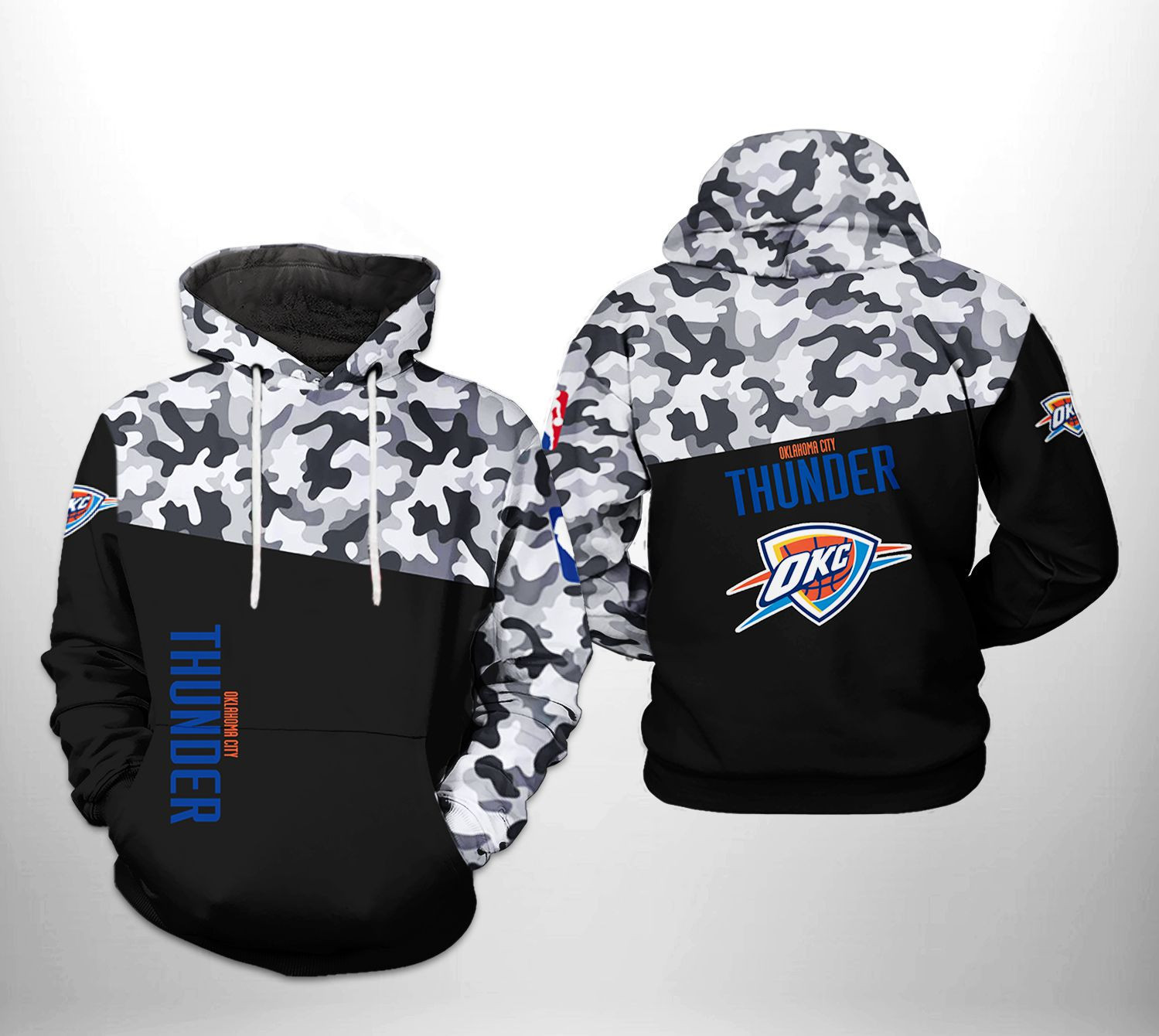 Oklahoma City Thunder NBA Camo Veteran Team 3D All Over Print Hoodie, Zip Hoodie