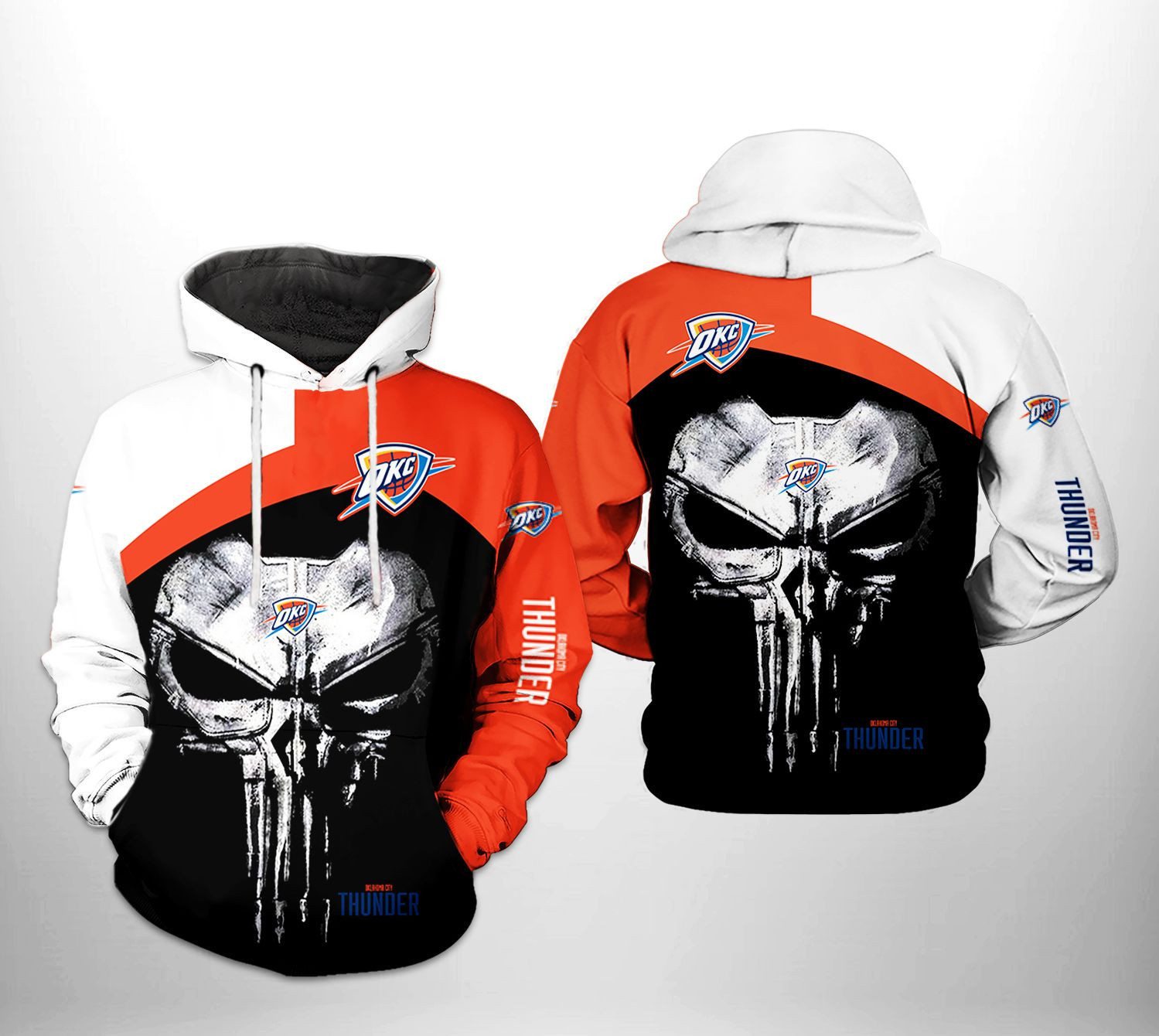 Oklahoma City Thunder NBA Skull Punisher Team 3D All Over Print Hoodie, Zip Hoodie