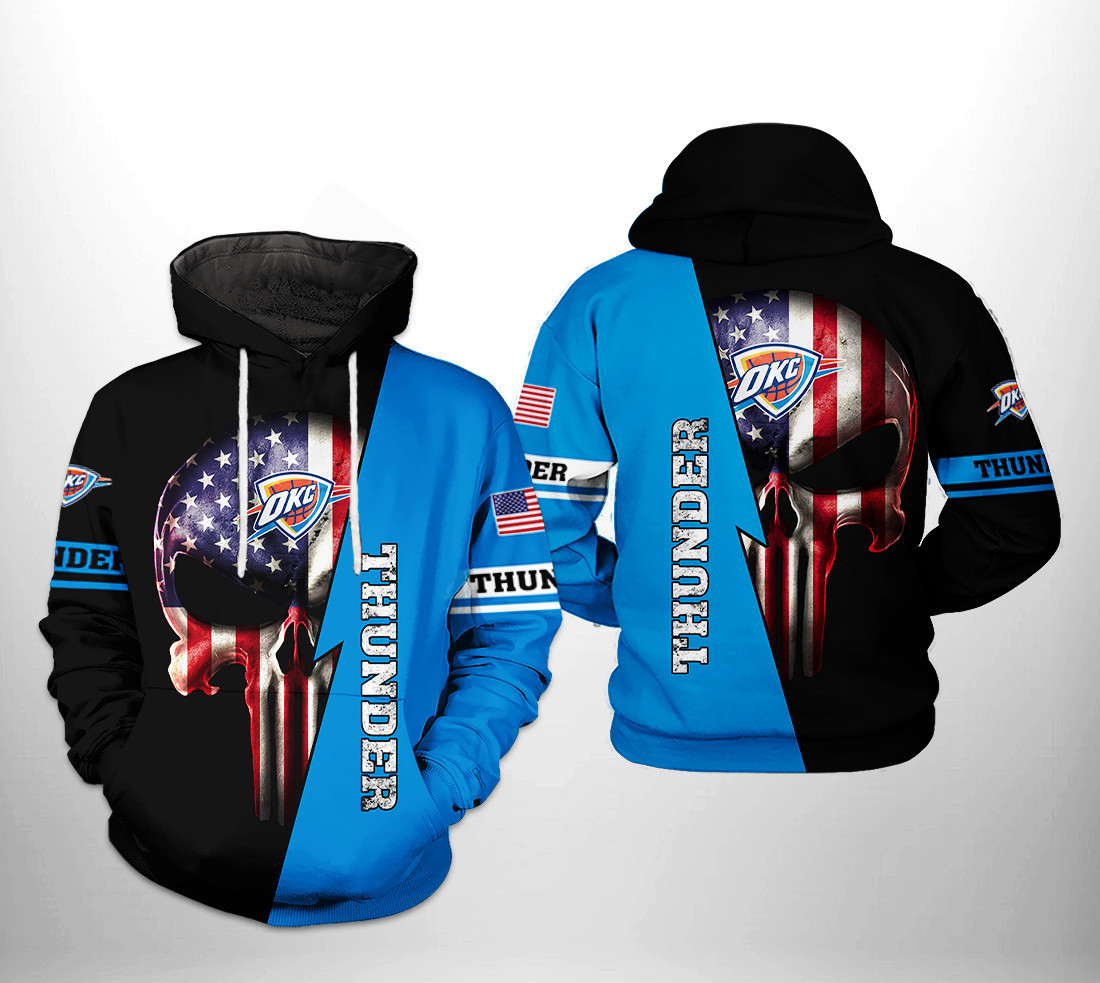 Oklahoma City Thunder NBA US Flag Skull Team 3D All Over Print Hoodie, Zip Hoodie