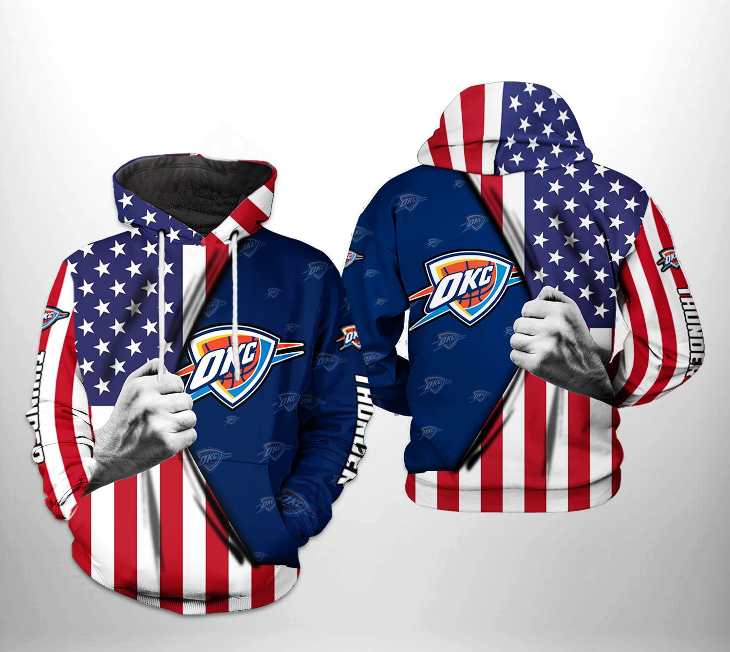 Oklahoma City Thunder NBA US Flag Team 3D All Over Print Hoodie, Zip Hoodie