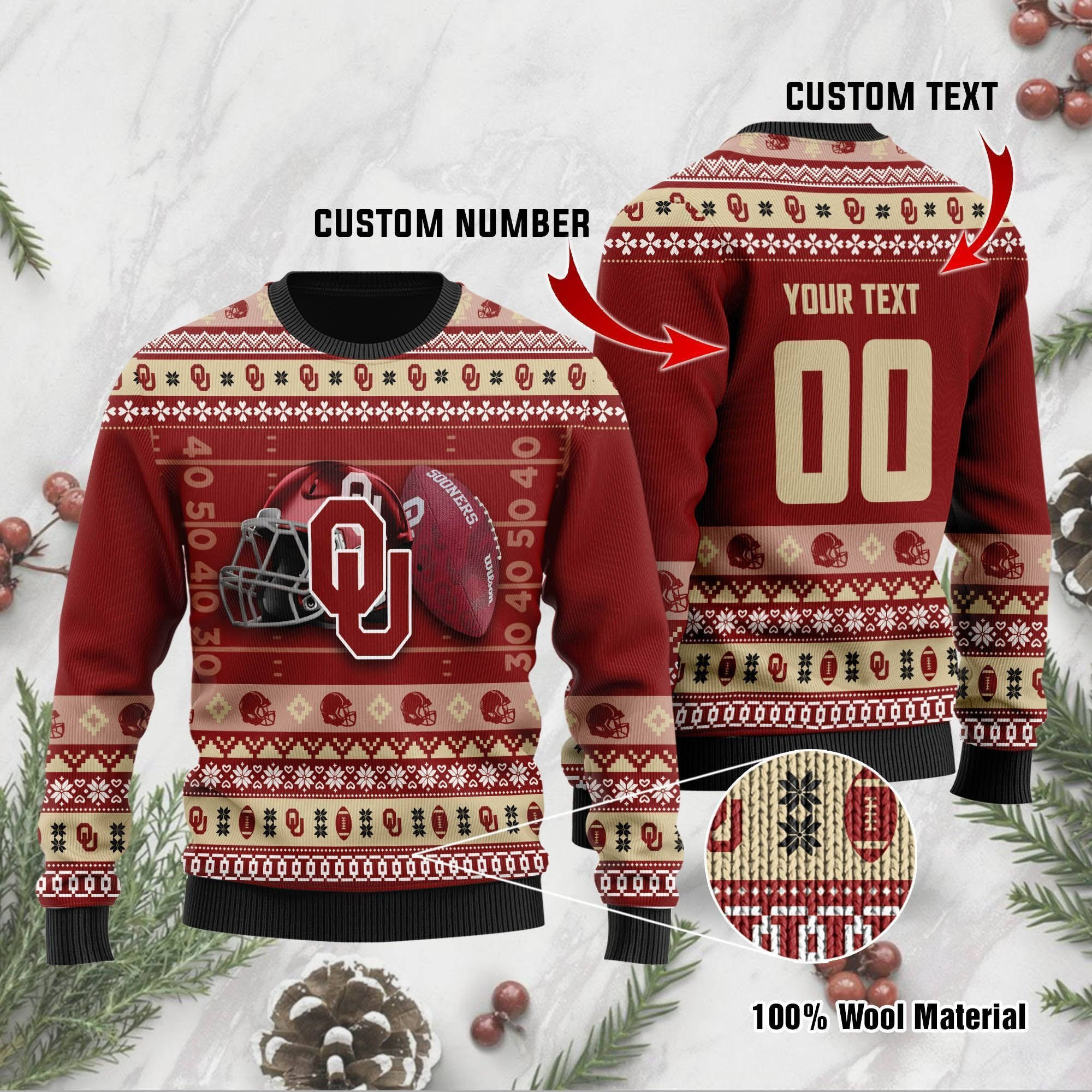 Oklahoma Sooners Custom Name & Number Personalized Ugly Christmas Sweater Adult 3D Funny Matching for family
