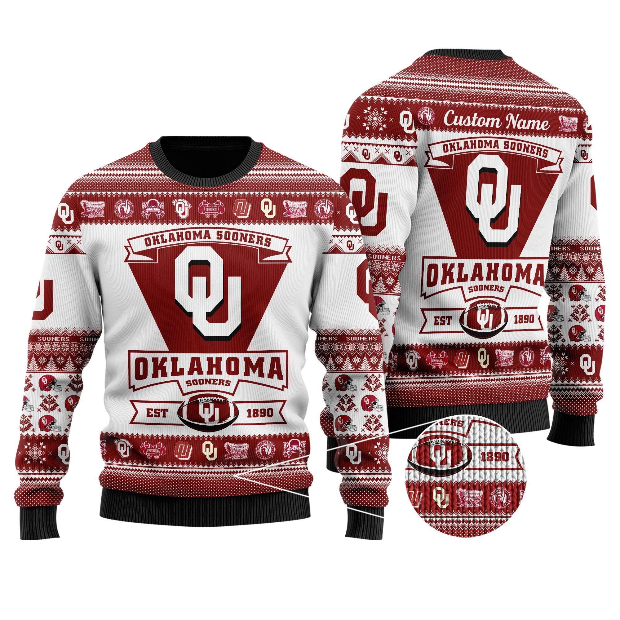 Oklahoma Sooners Football Team Logo Custom Name Personalized Ugly Christmas Sweater Adult 3D Funny Matching for family - Image 2