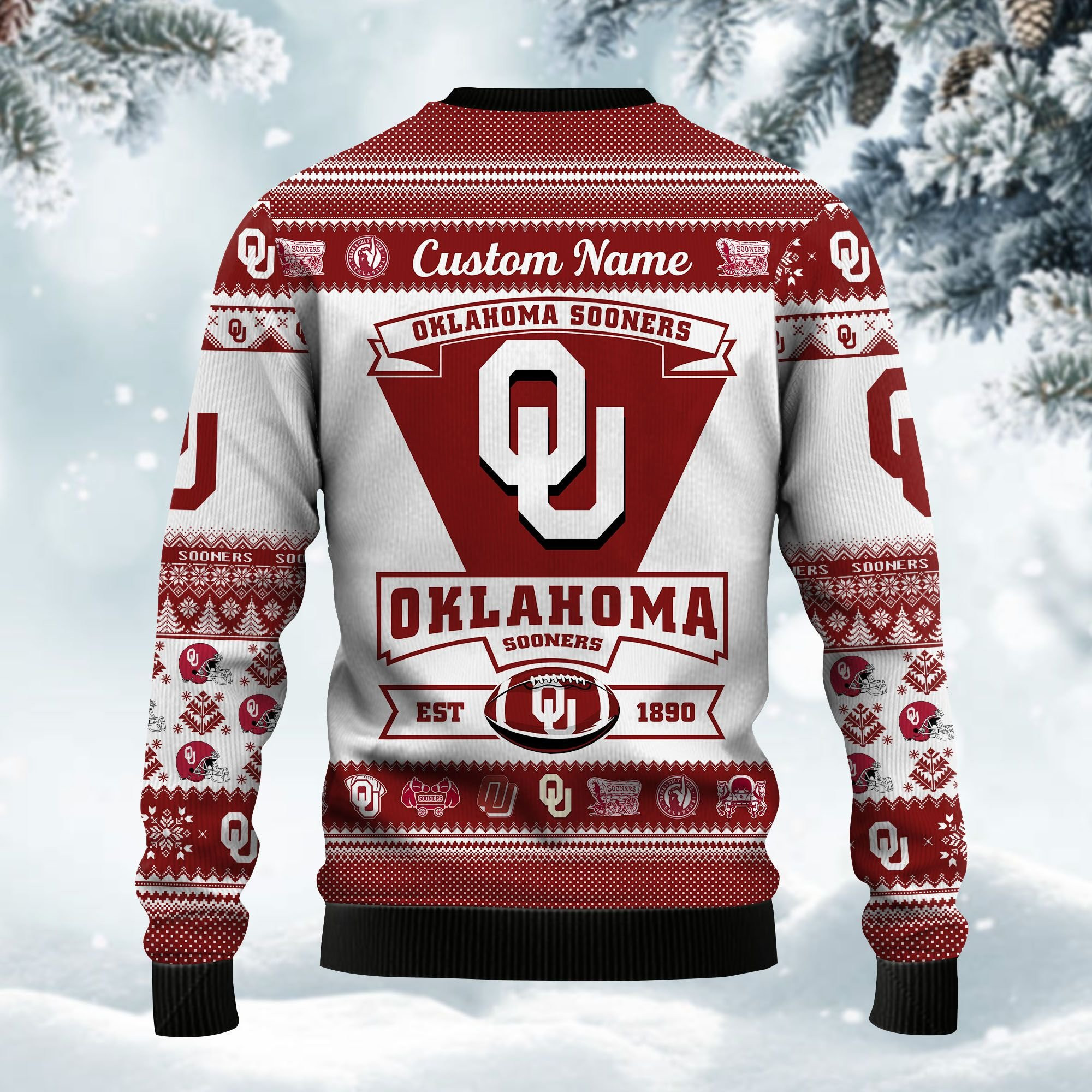 Oklahoma Sooners Football Team Logo Custom Name Personalized Ugly Christmas Sweater Adult 3D Funny Matching for family - Image 4