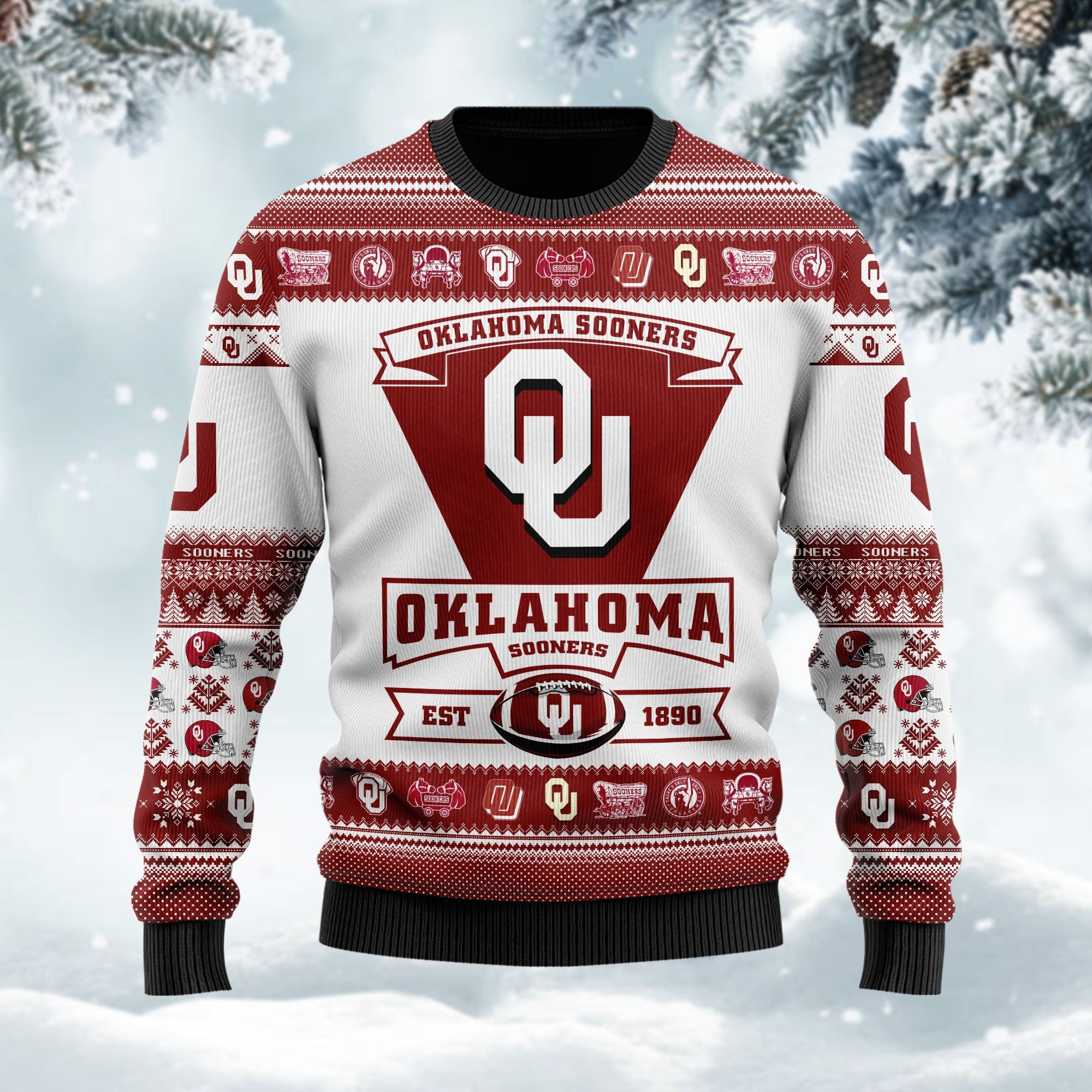Oklahoma Sooners Football Team Logo Custom Name Personalized Ugly Christmas Sweater Adult 3D Funny Matching for family - Image 3
