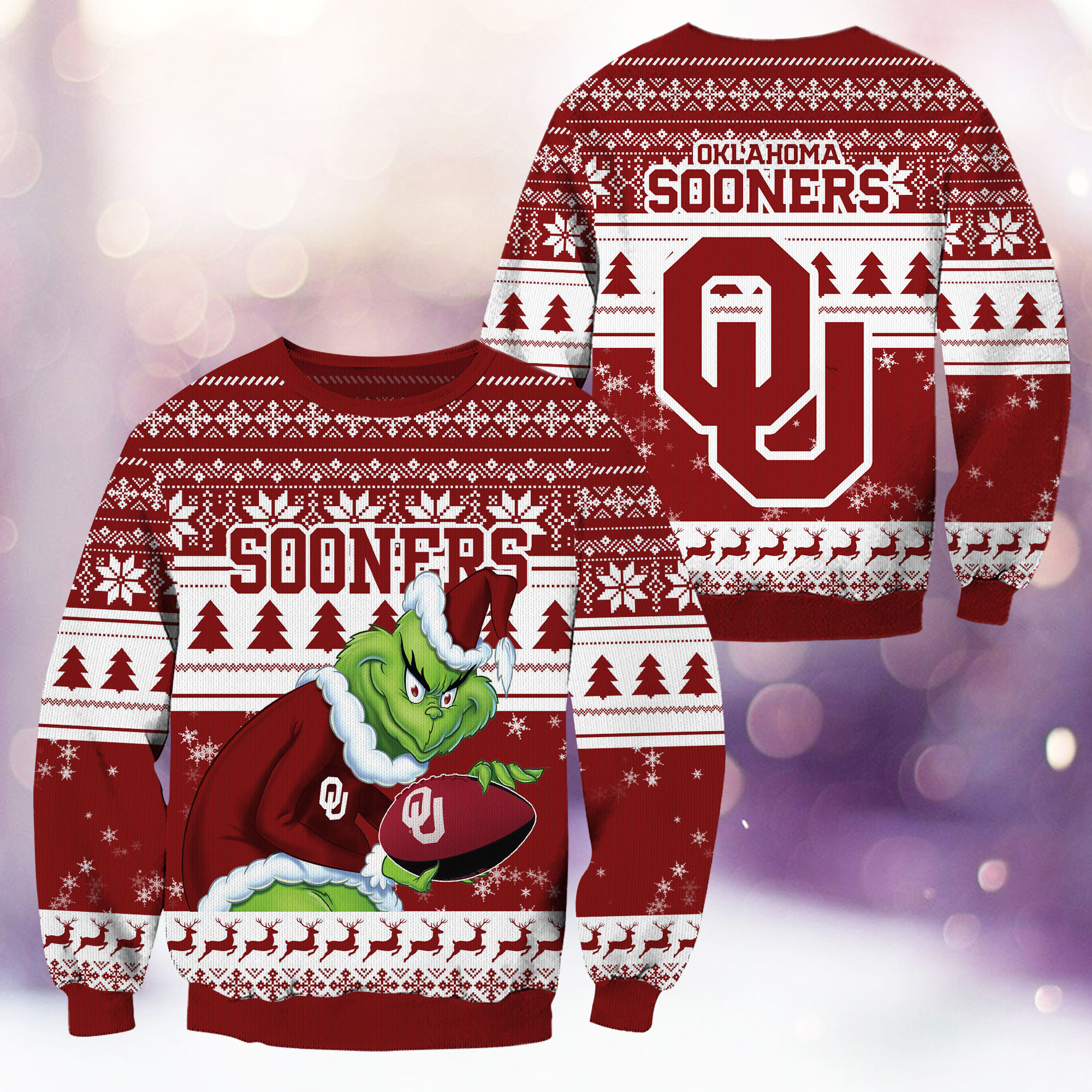 Oklahoma Sooners Grinch Ugly Christmas Sweater Adult 3D Funny Matching for family
