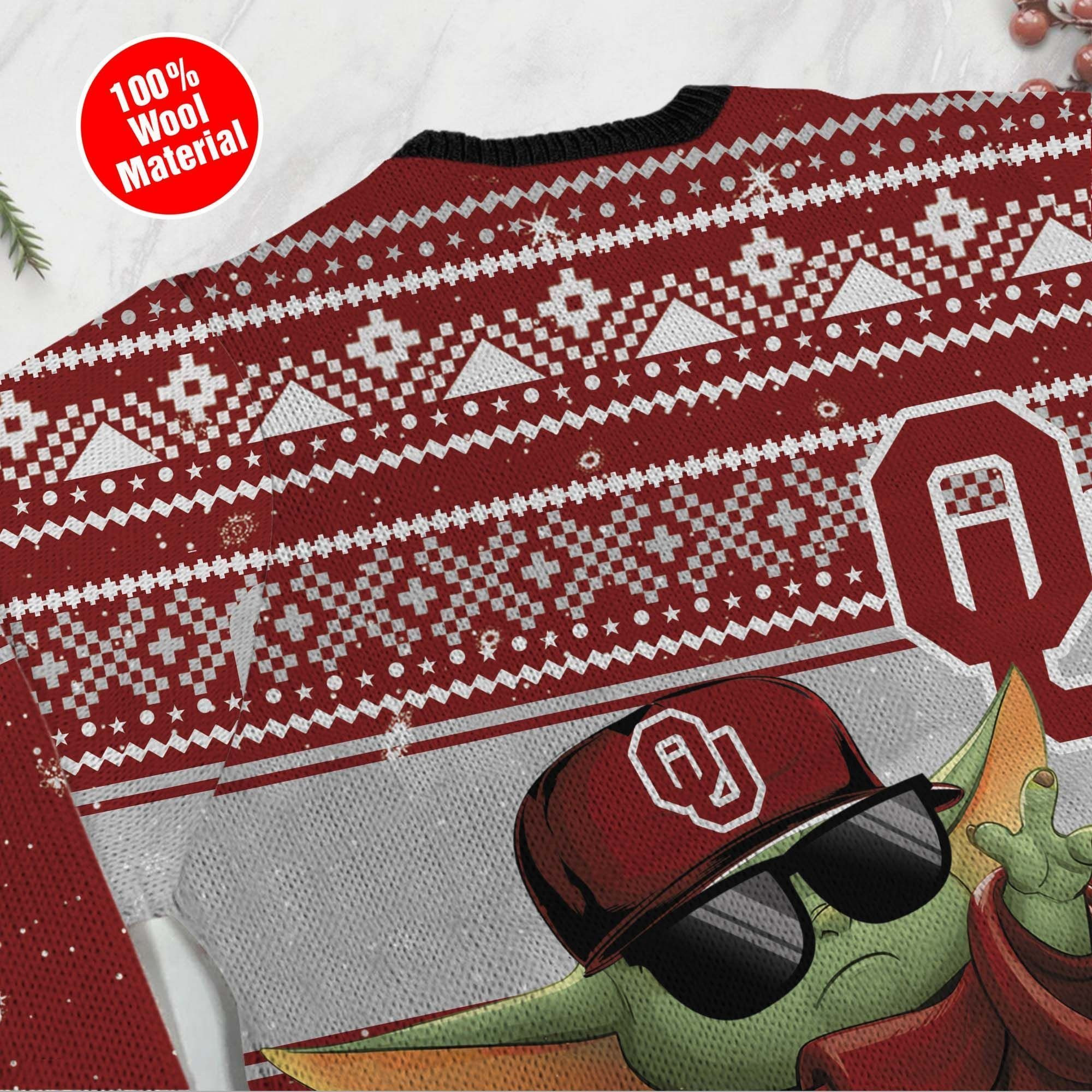 Oklahoma Sooners Grogu Baby Yoda Hug Logo Ugly Christmas Sweater Adult 3D Funny Matching for family - Image 5