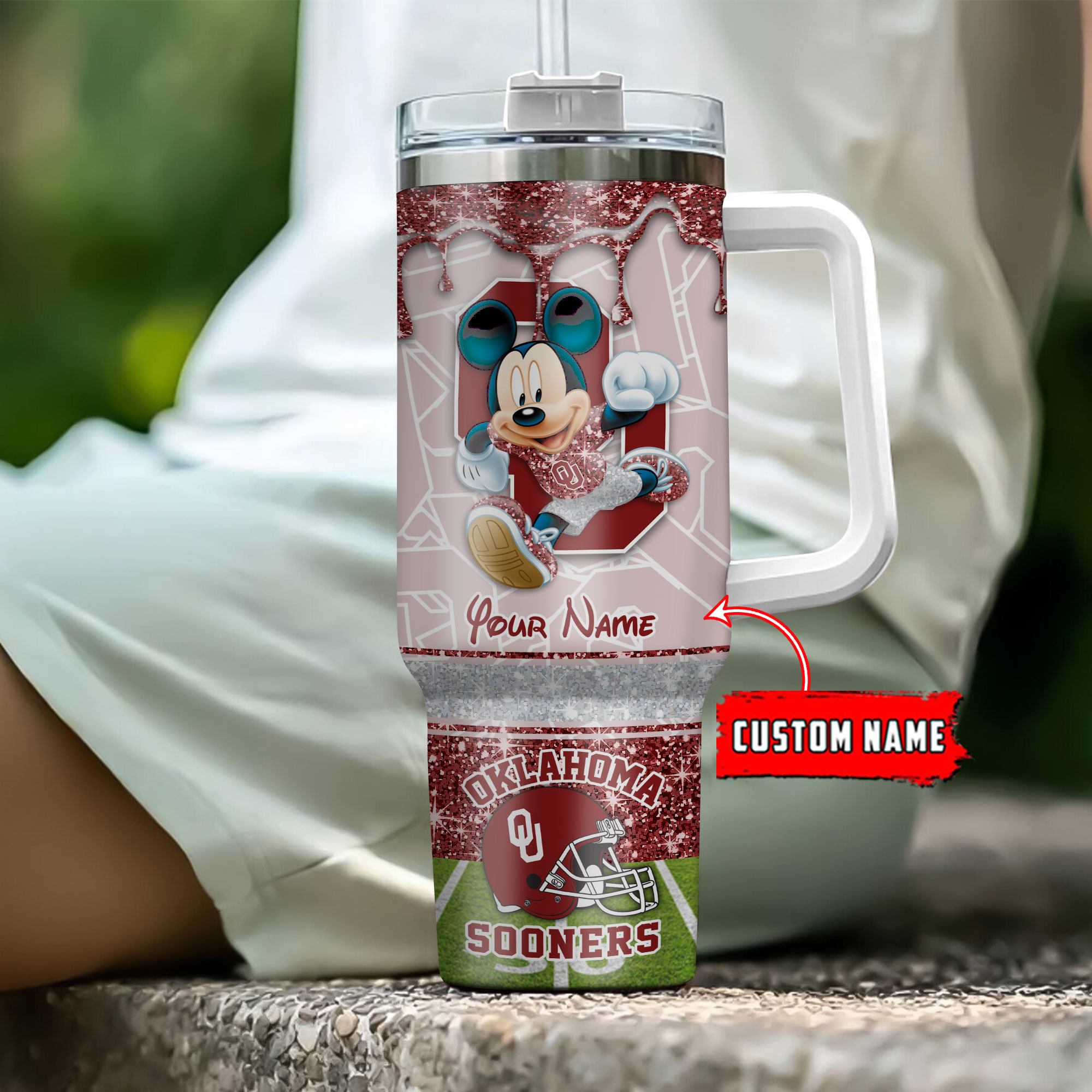 Oklahoma Sooners NCAA Mickey Mouse Glitter Custom Stanley Cup 40 oz 30 oz Tumbler With HandleTVC230124 - Image 5