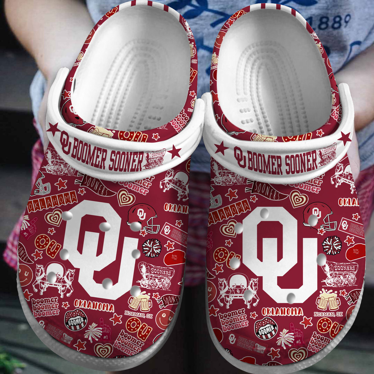 Oklahoma Sooners NCAA Sport Crocs Crocband Clogs Shoes Comfortable For Men Women and Kids