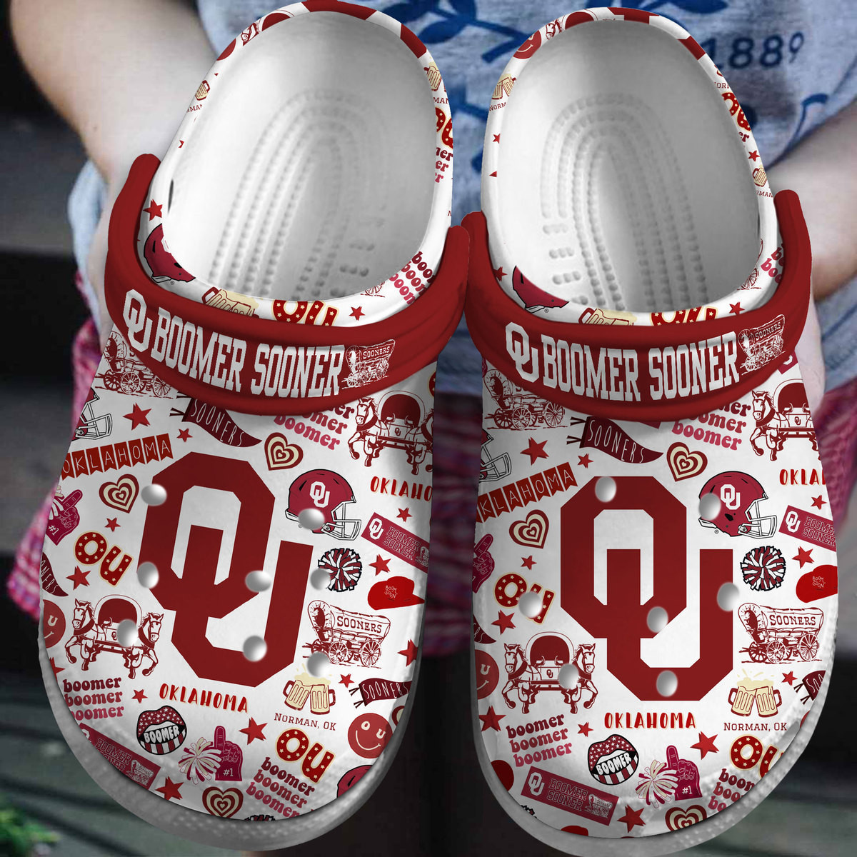 Oklahoma Sooners NCAA Sport Crocs Crocband Clogs Shoes Comfortable For Men Women and Kids
