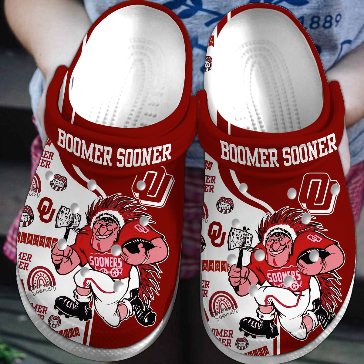 Oklahoma Sooners NCAA Sport Crocs Crocband Clogs Shoes Comfortable For Men Women and Kids