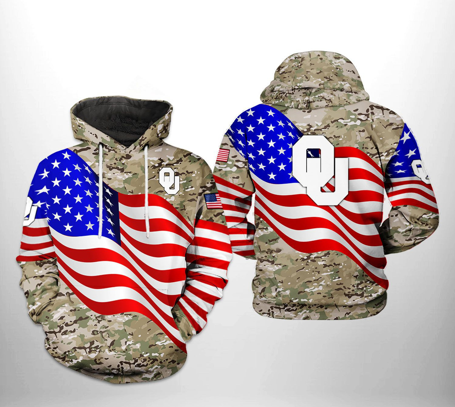 Oklahoma Sooners NCAA US Flag Camo Veteran 3D All Over Print Hoodie, Zip Hoodie