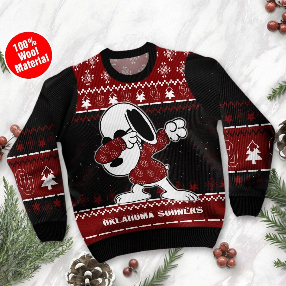 Oklahoma Sooners Snoopy Dabbing Holiday Party Ugly Christmas Sweater Adult 3D Funny Matching for family - Image 2