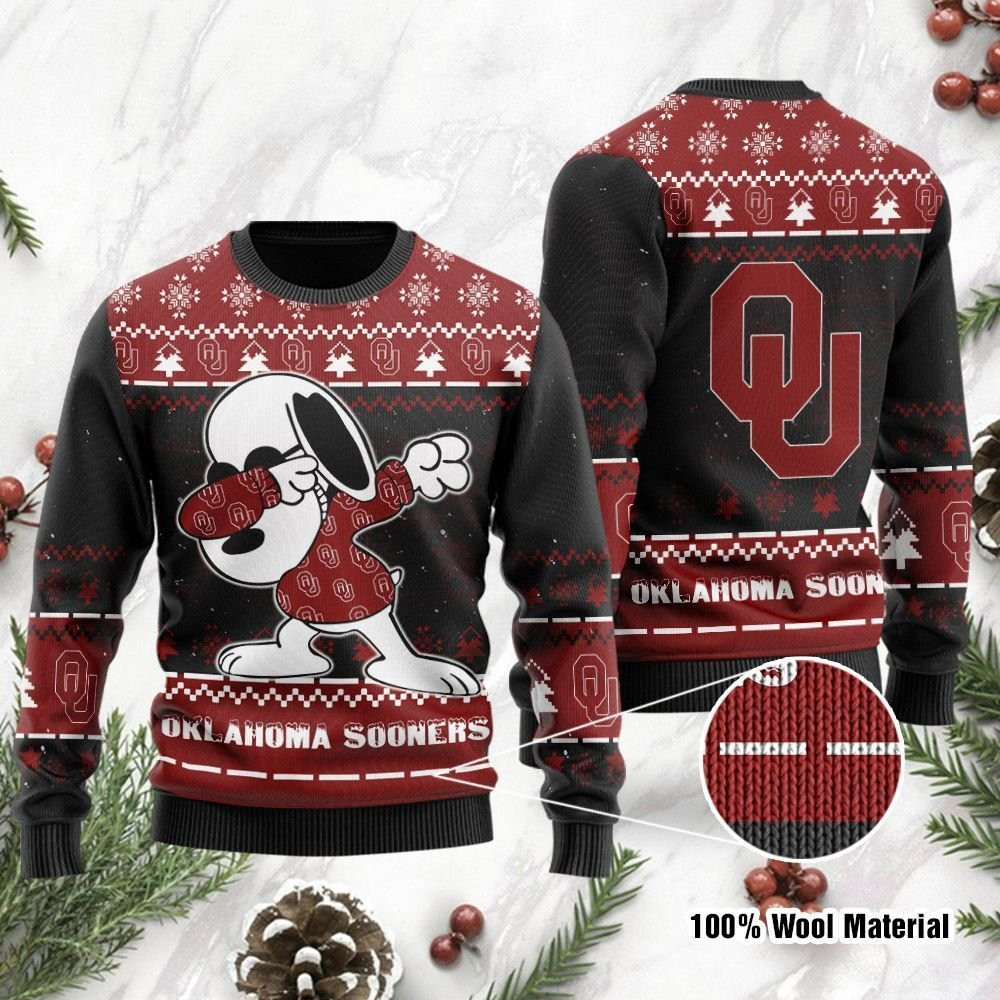 Oklahoma Sooners Snoopy Dabbing Ugly Christmas Sweater Adult 3D Funny Matching for family