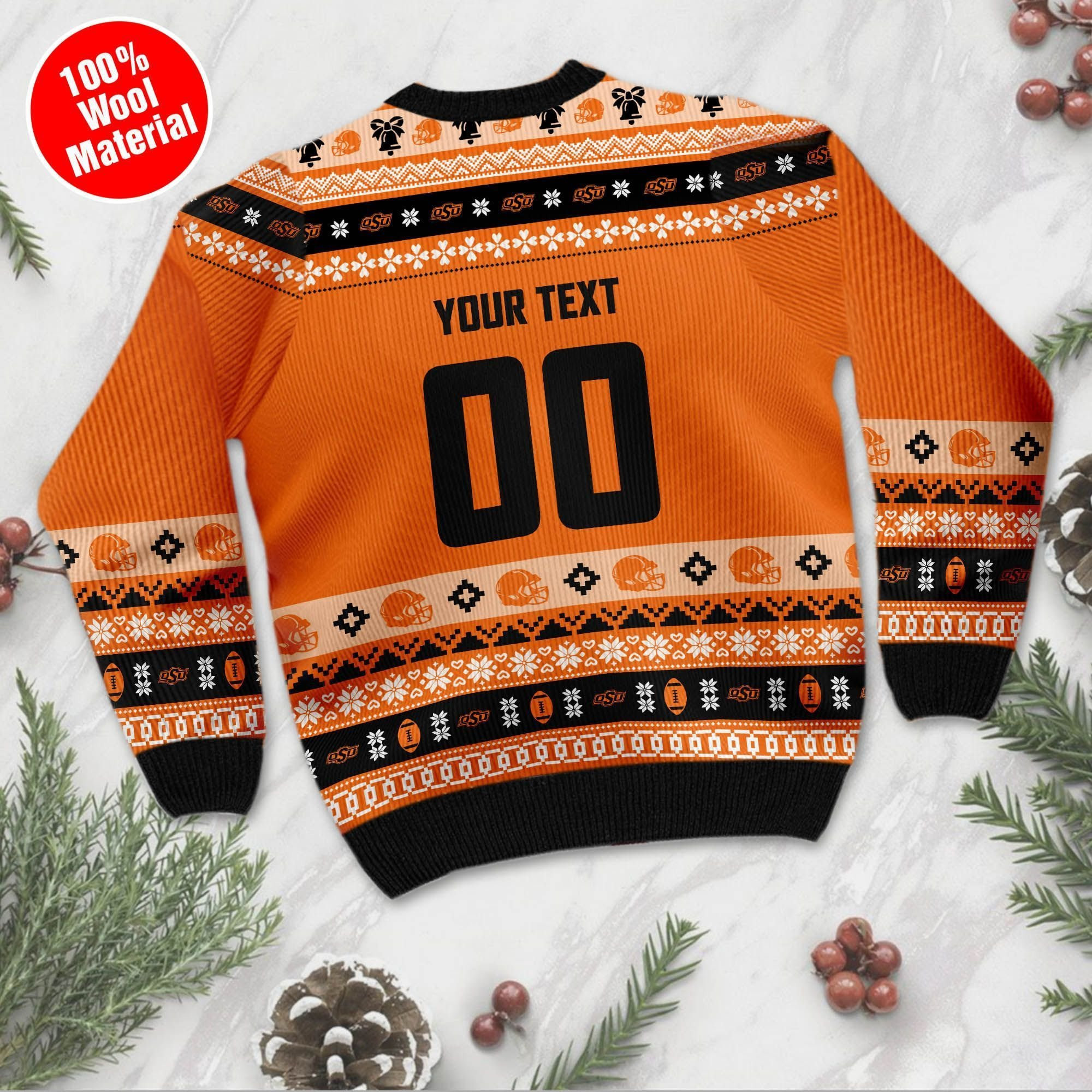 Oklahoma State Cowboys Custom Name & Number Personalized Ugly Christmas Sweater Adult 3D Funny Matching for family - Image 2