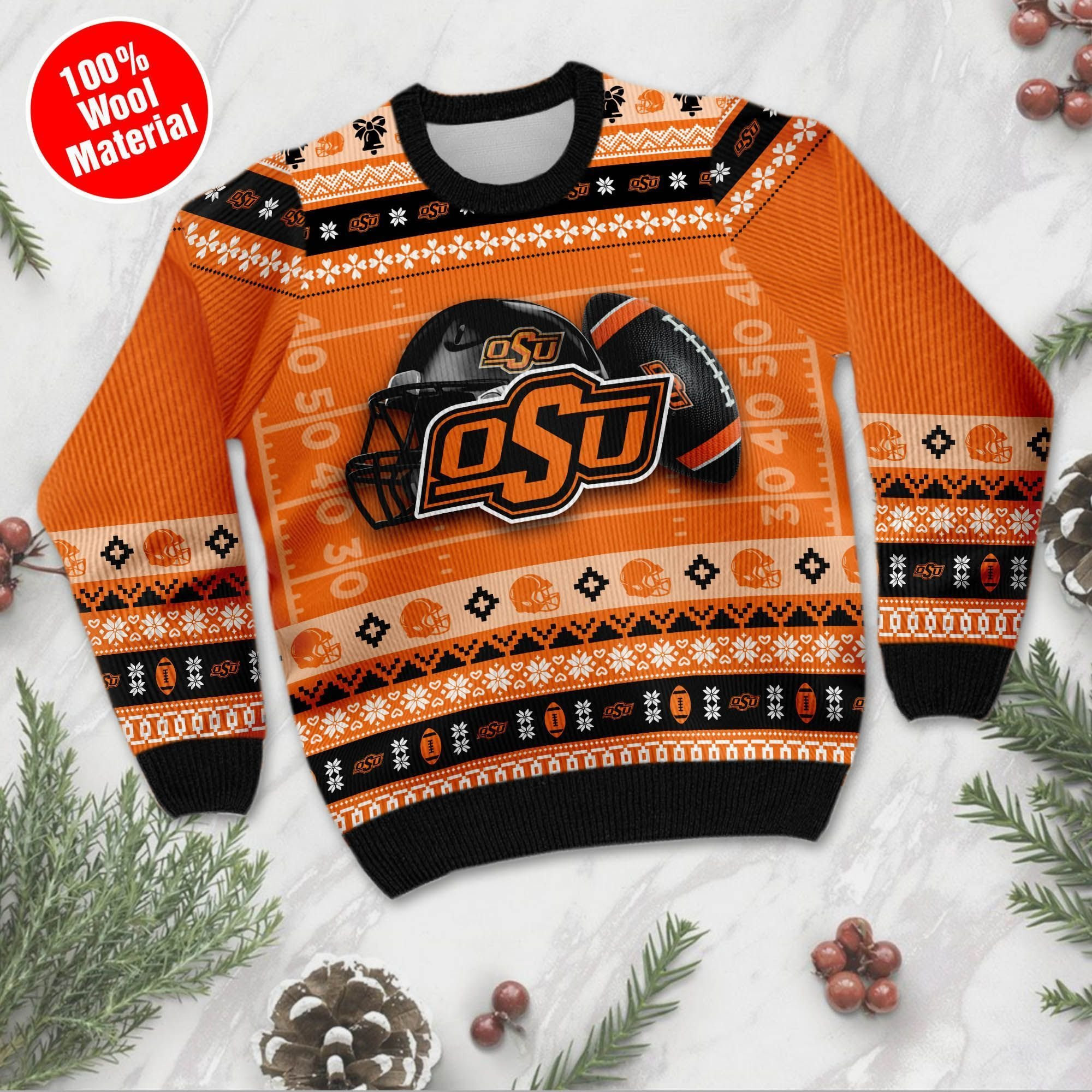 Oklahoma State Cowboys Custom Name & Number Personalized Ugly Christmas Sweater Adult 3D Funny Matching for family - Image 5