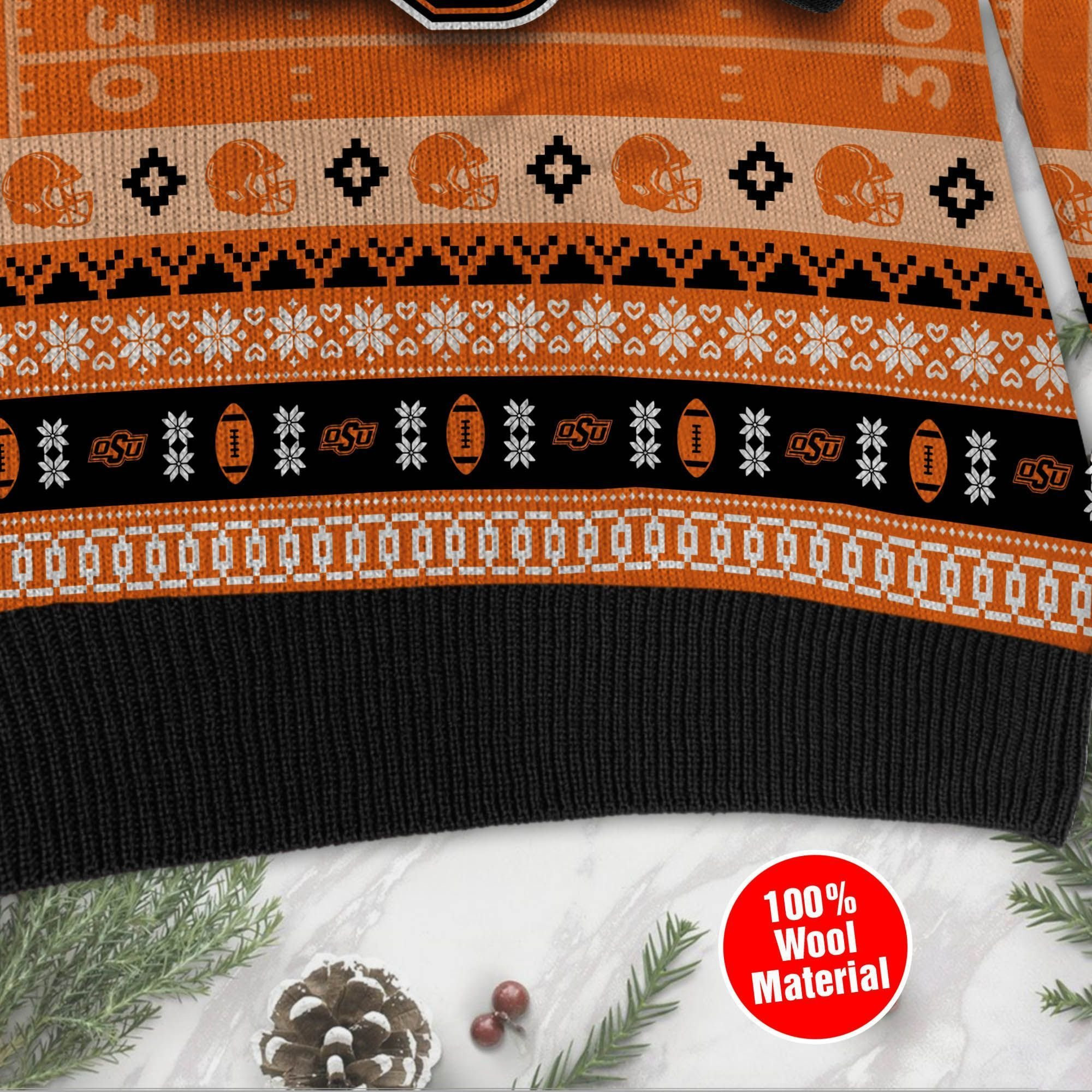 Oklahoma State Cowboys Custom Name & Number Personalized Ugly Christmas Sweater Adult 3D Funny Matching for family - Image 3