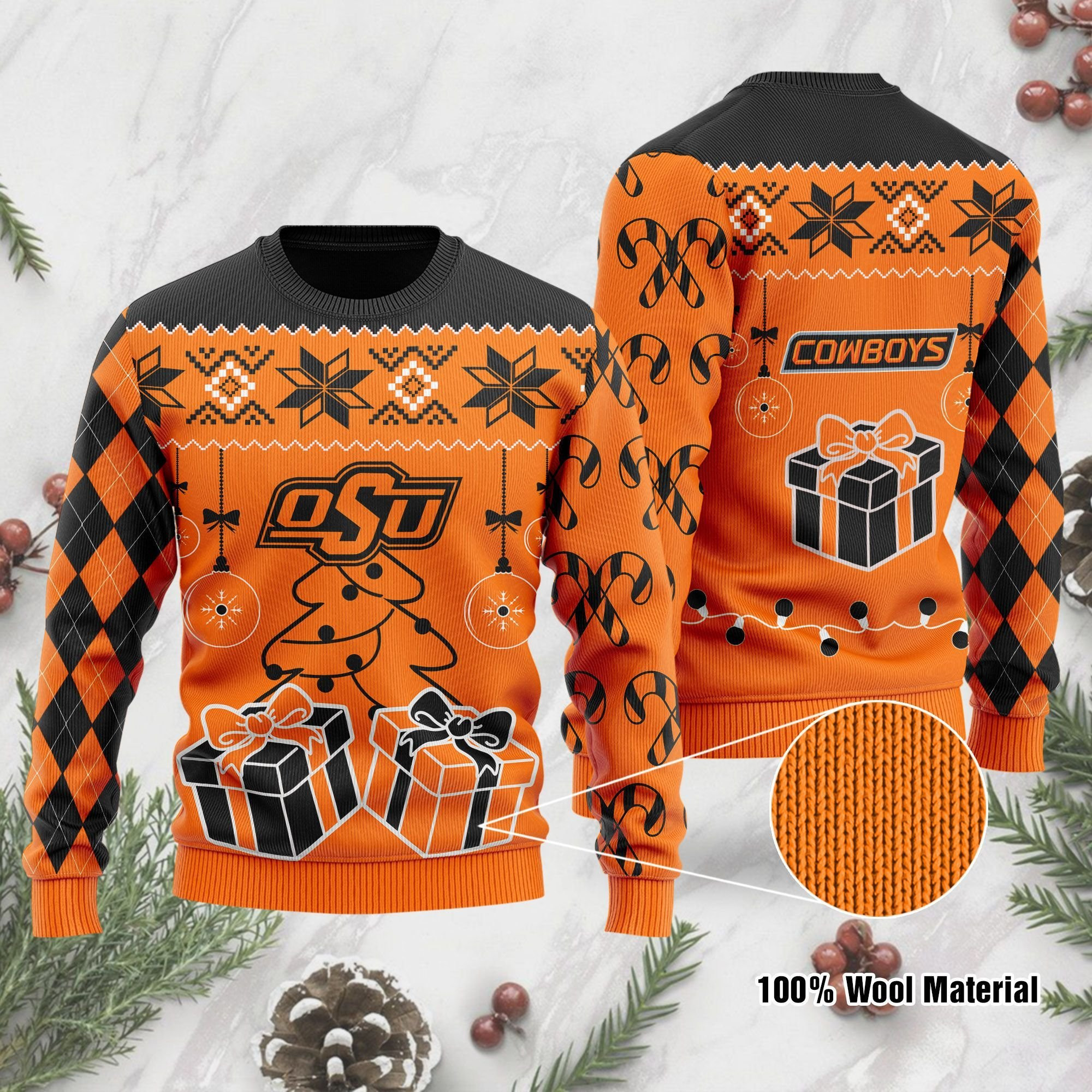 Oklahoma State Cowboys Funny Ugly Christmas Sweater Adult 3D Funny Matching for family