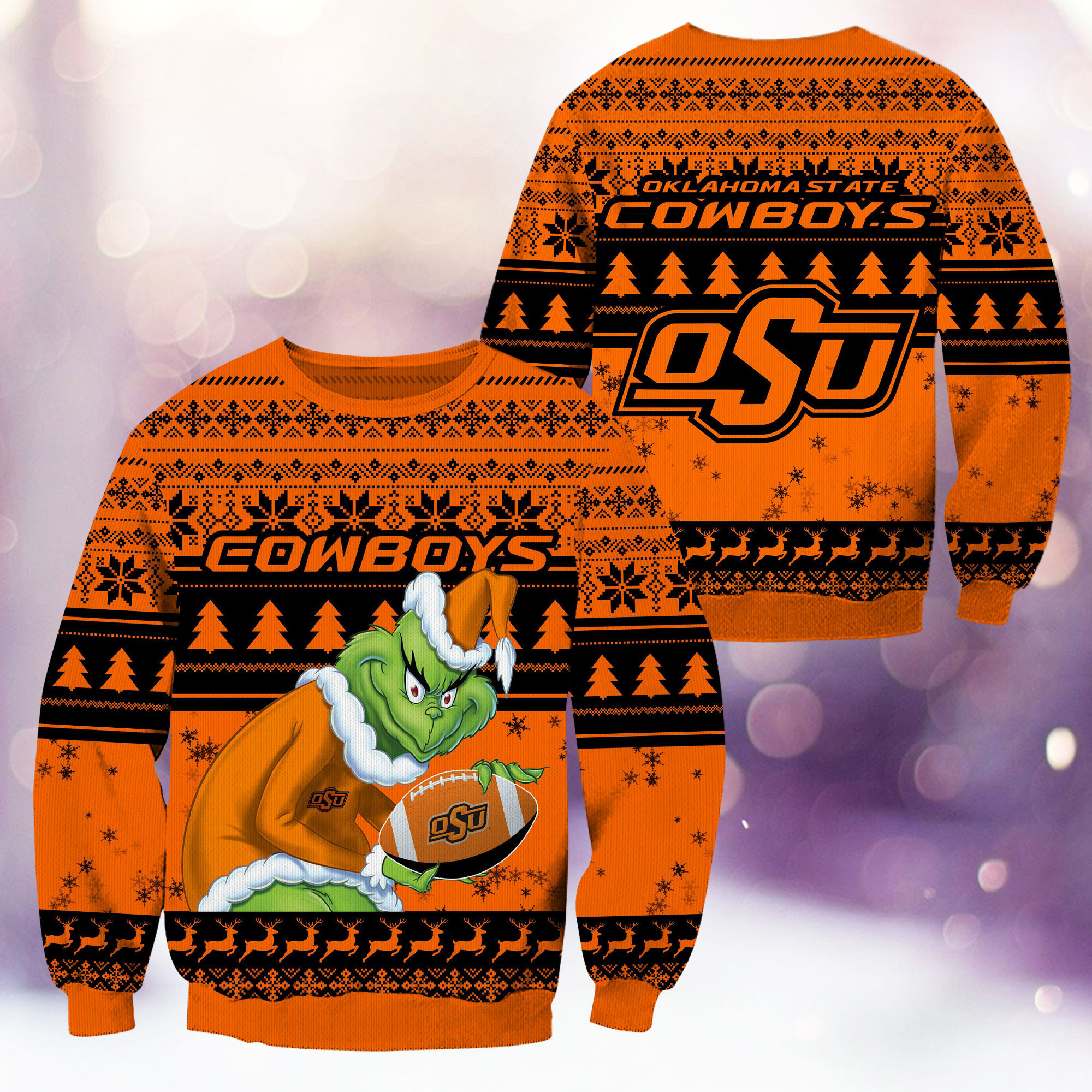 Oklahoma State Cowboys Grinch Ugly Christmas Sweater Adult 3D Funny Matching for family