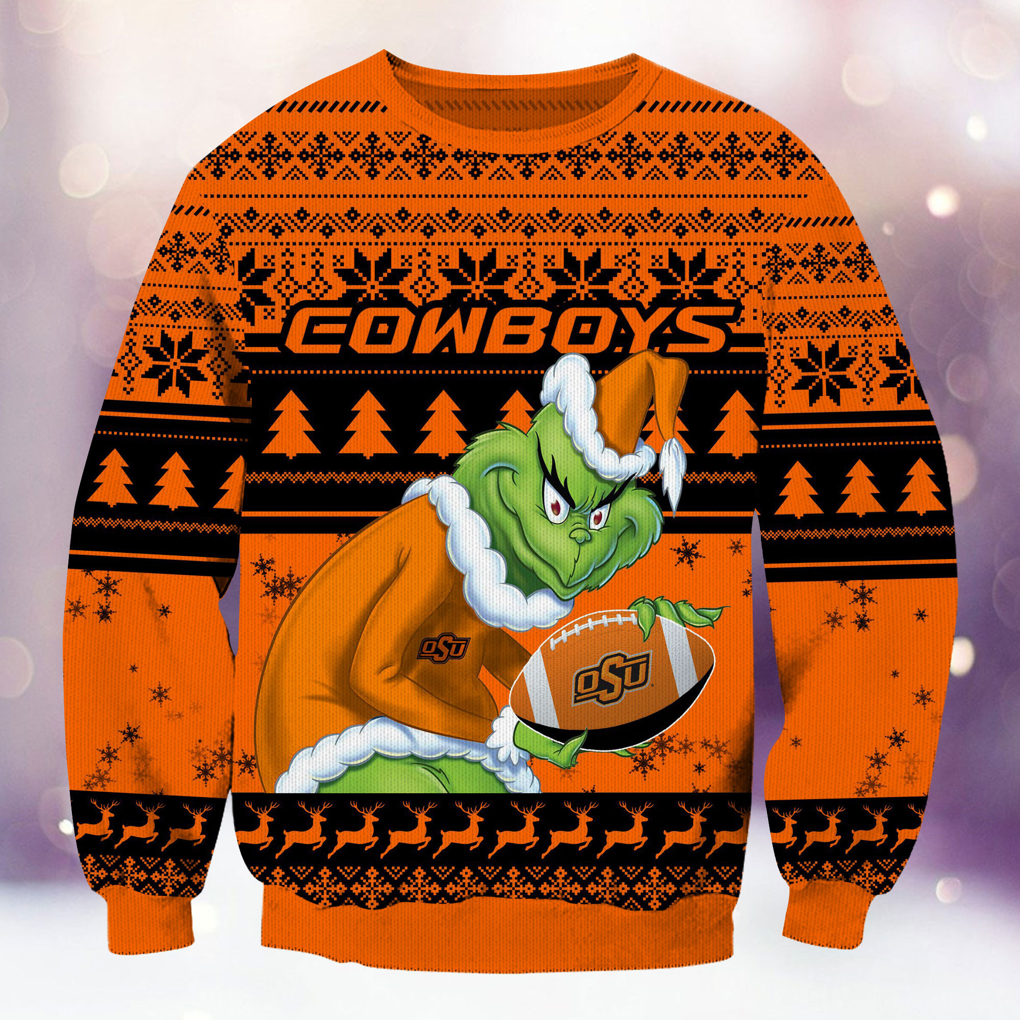 Oklahoma State Cowboys Grinch Ugly Christmas Sweater Adult 3D Funny Matching for family - Image 2
