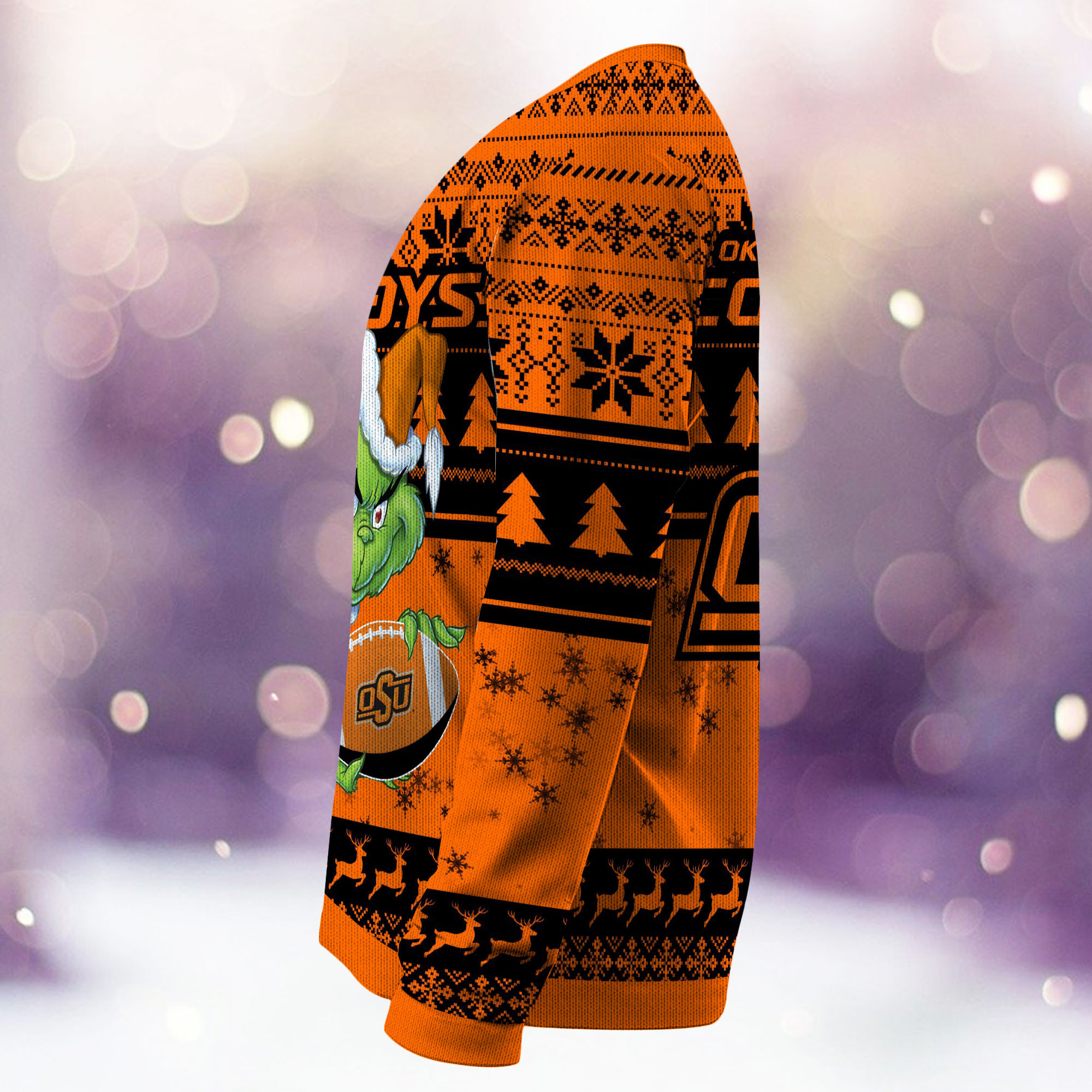 Oklahoma State Cowboys Grinch Ugly Christmas Sweater Adult 3D Funny Matching for family - Image 4