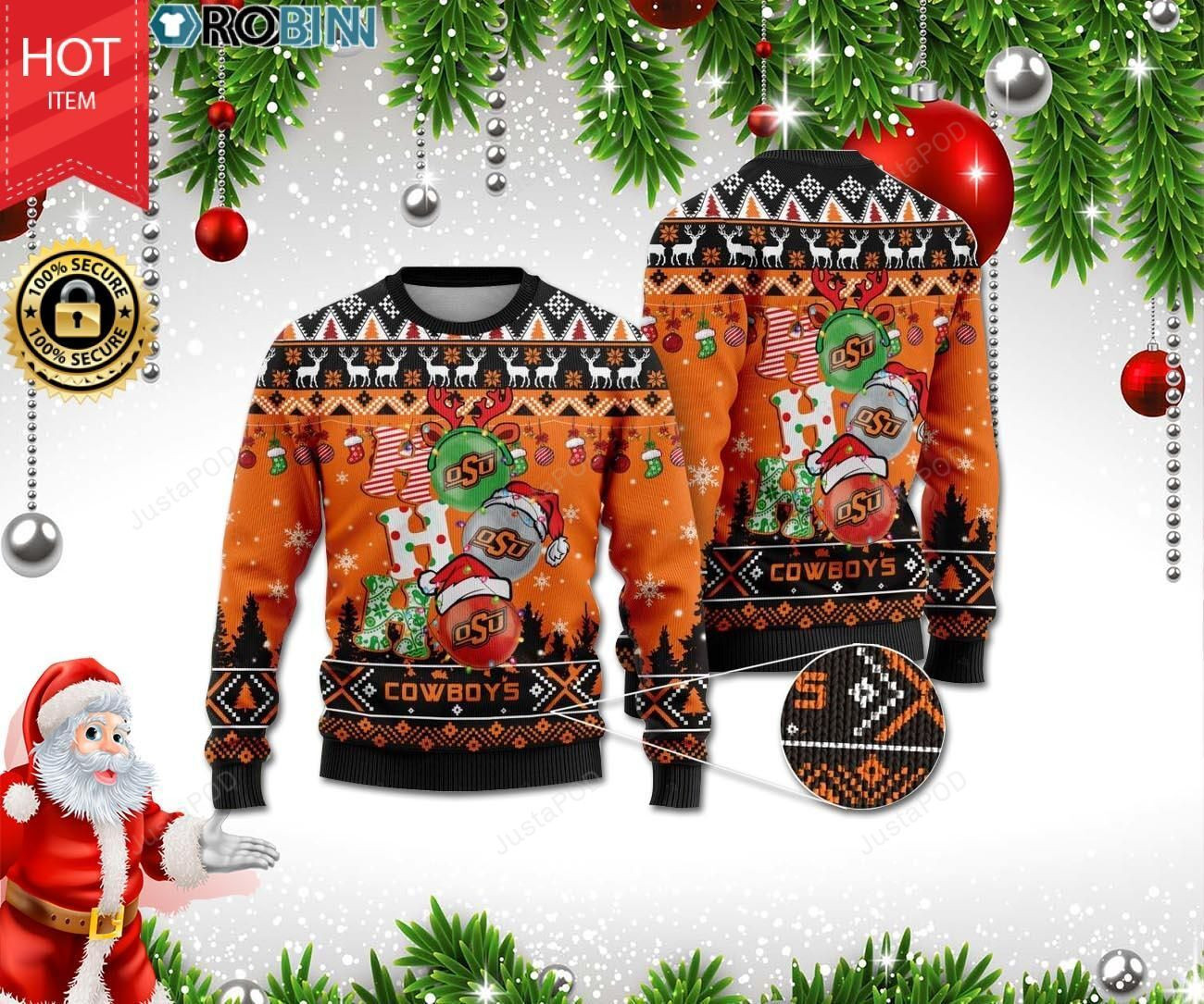 Oklahoma State Cowboys Ho Ho Ho 3D Print Ugly Christmas Sweater Adult 3D Funny Matching for family