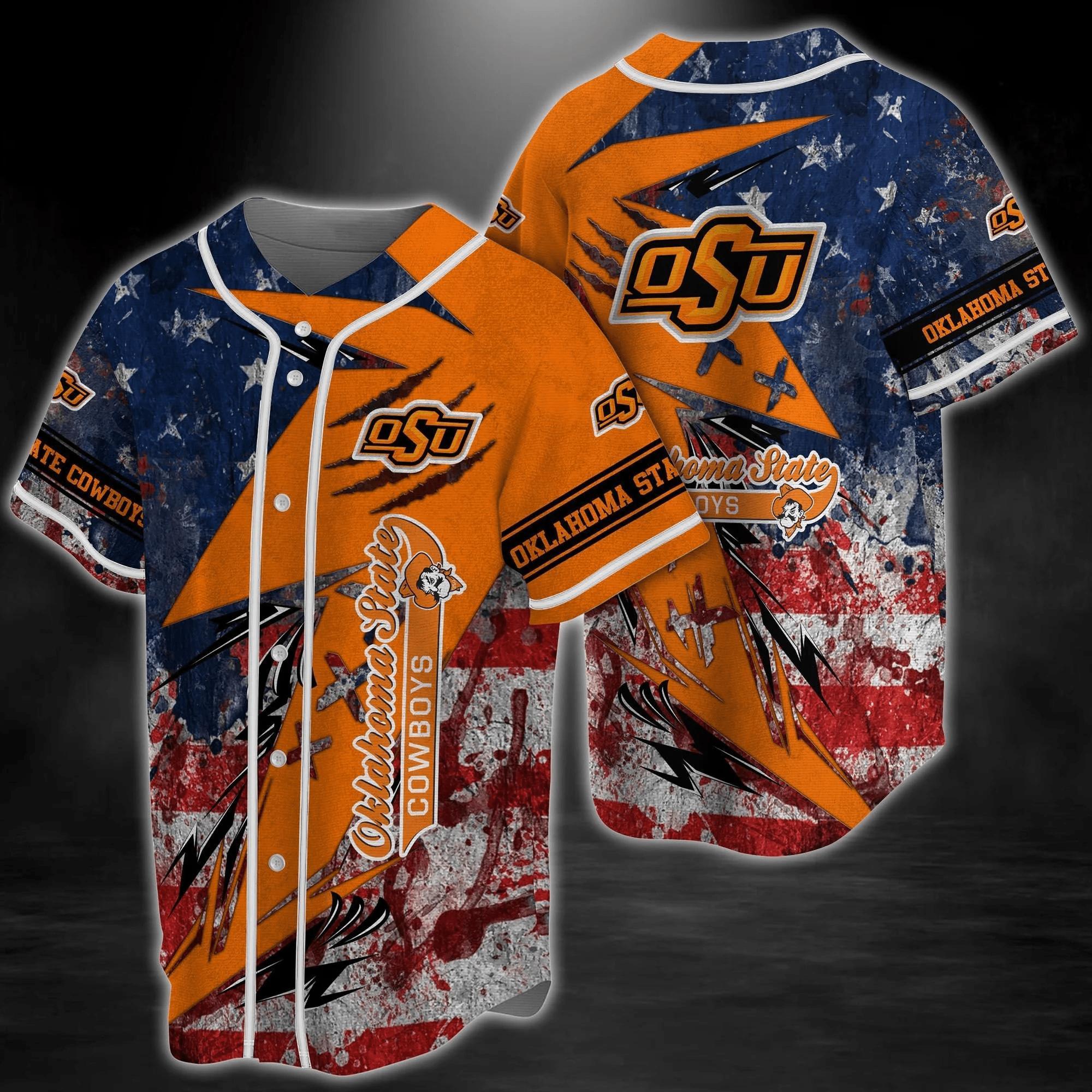 Oklahoma State Cowboys Ncaa Baseball Jersey Shirt Us Flag