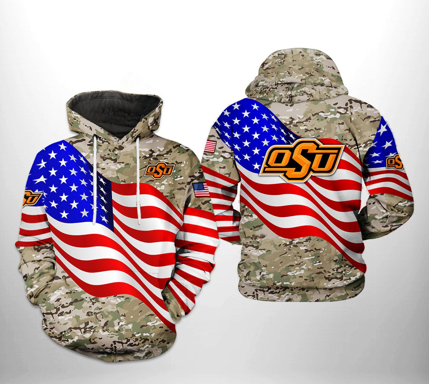 Oklahoma State Cowboys NCAA US Flag Camo Veteran 3D All Over Print Hoodie, Zip Hoodie