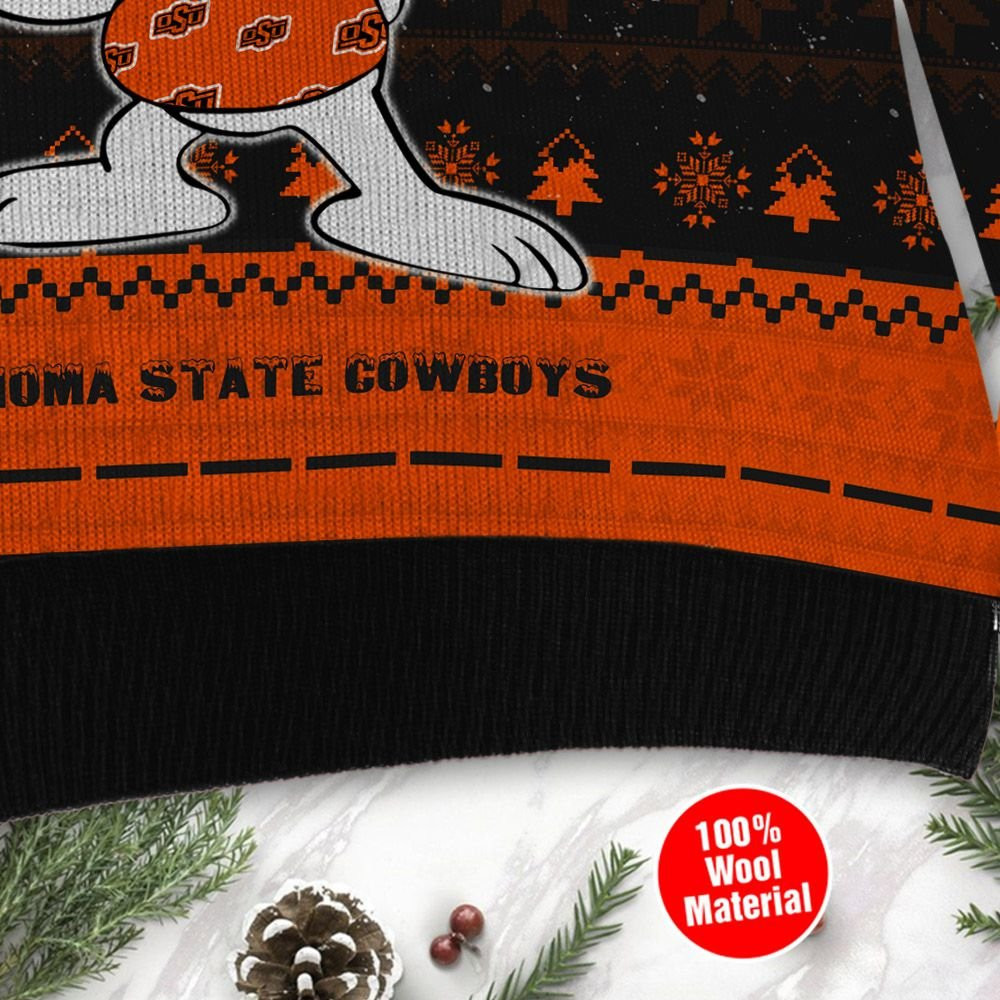 Oklahoma State Cowboys Snoopy Dabbing Holiday Party Ugly Christmas Sweater Adult 3D Funny Matching for family - Image 4